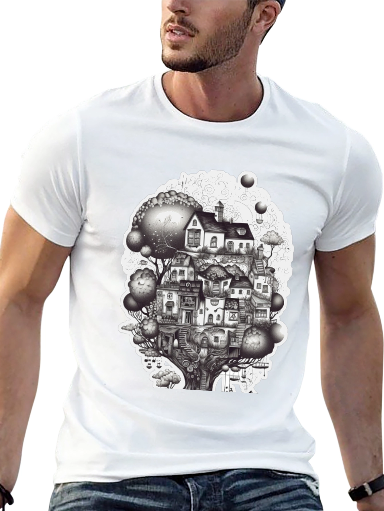 Whimsical Treehouse Town Graphic Tee