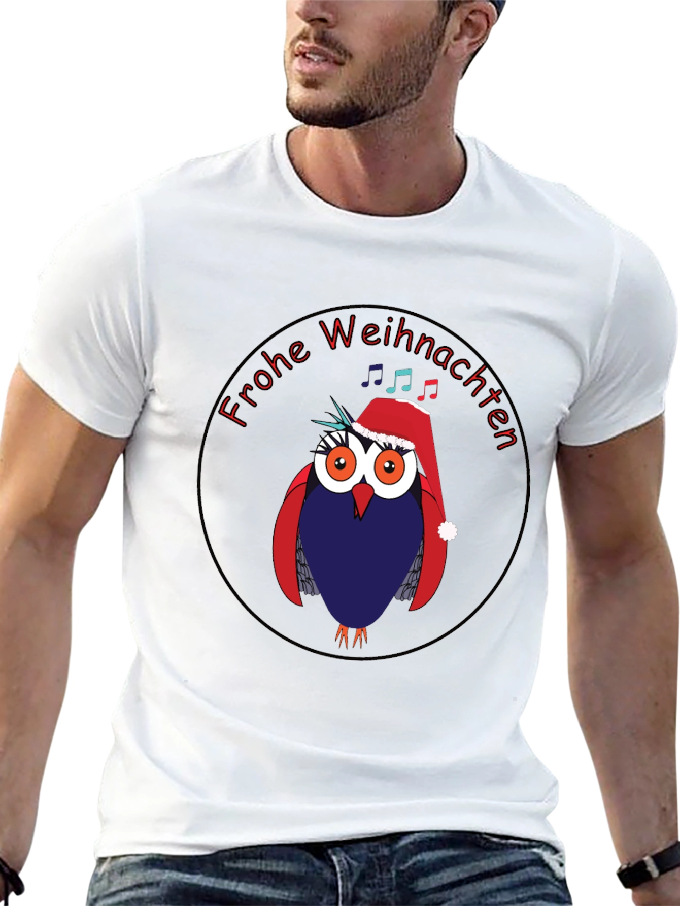 Festive Owl Christmas T-Shirt - Frohe Weihnachten
