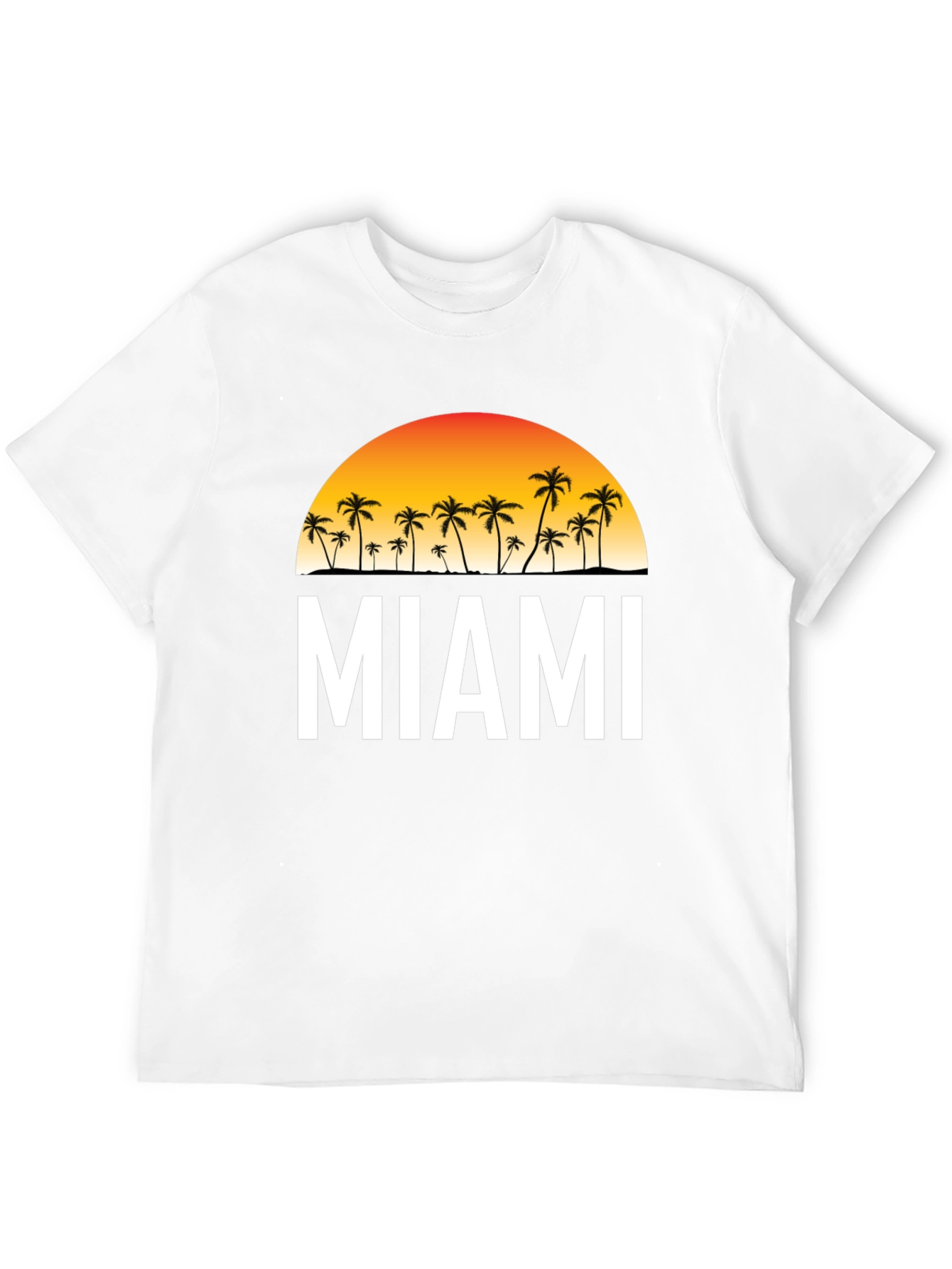 Miami Palm Tree Sunset Black T-Shirt