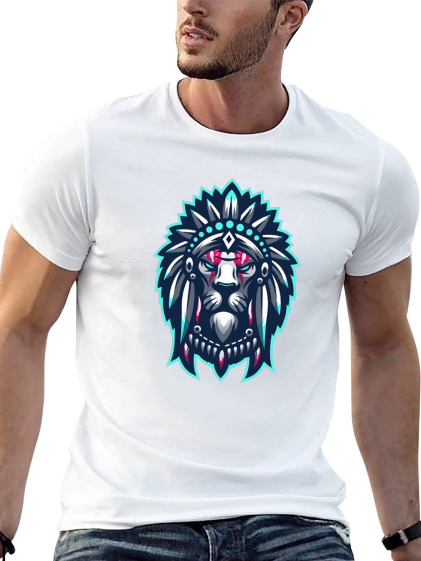 Lion Headdress Graphic Black T-Shirt