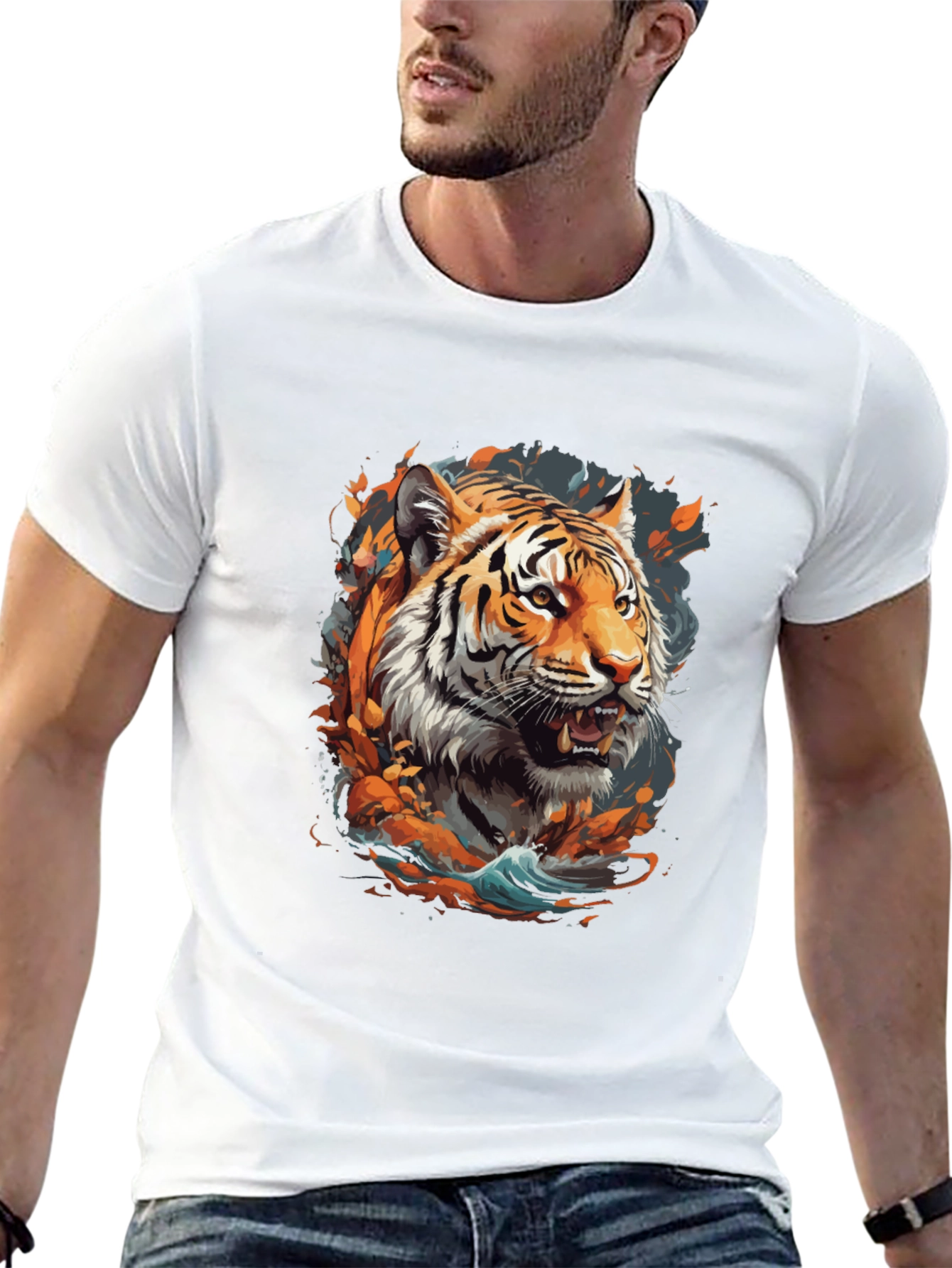 Tiger Graphic Print Crew Neck T-Shirt