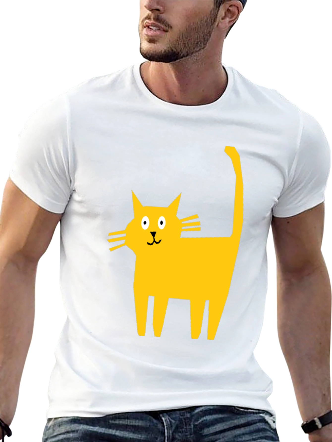 Cartoon Cat Graphic T-Shirt - Casual Black Tee