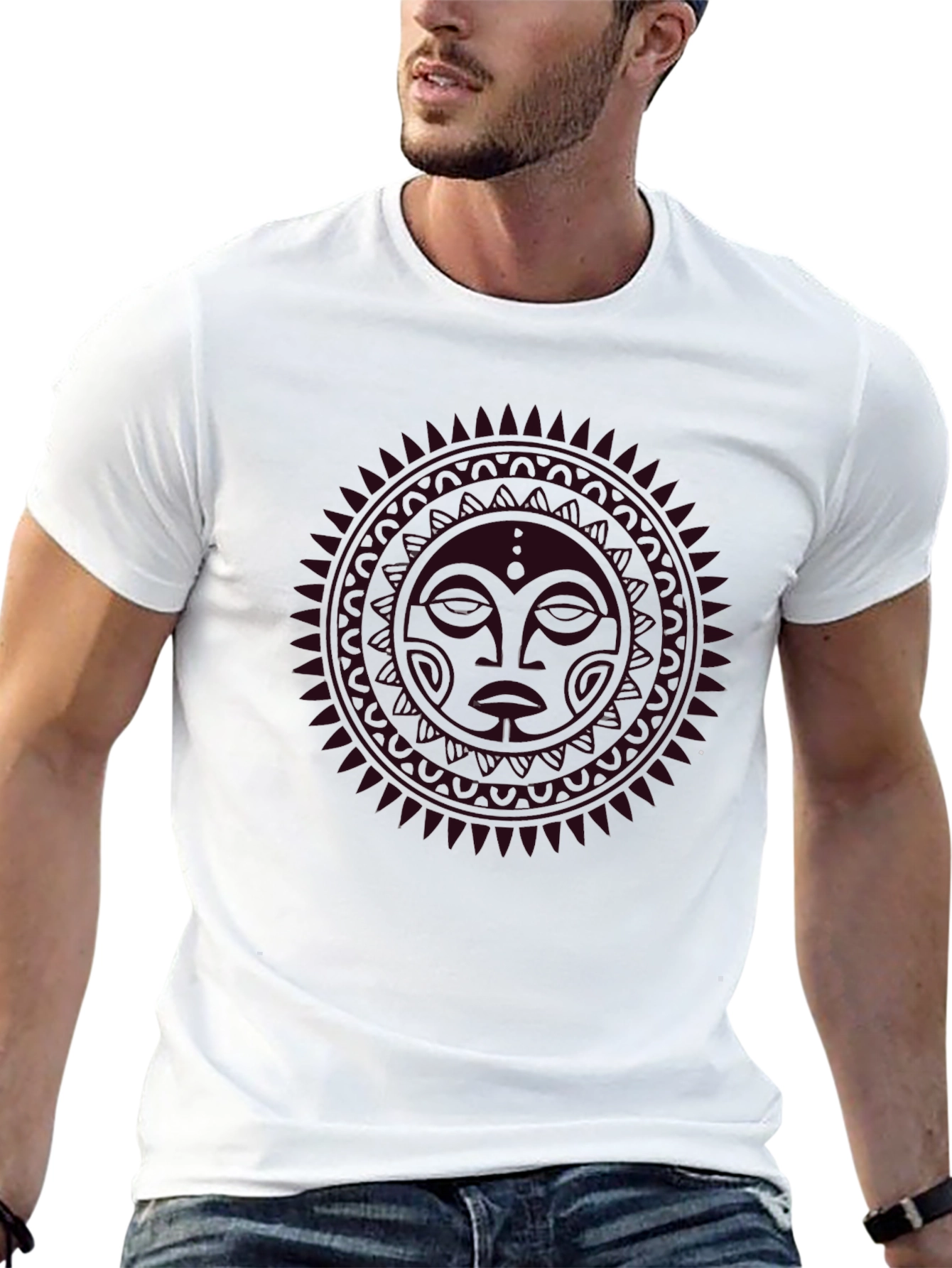 Tribal Sun Graphic Print Black Tee