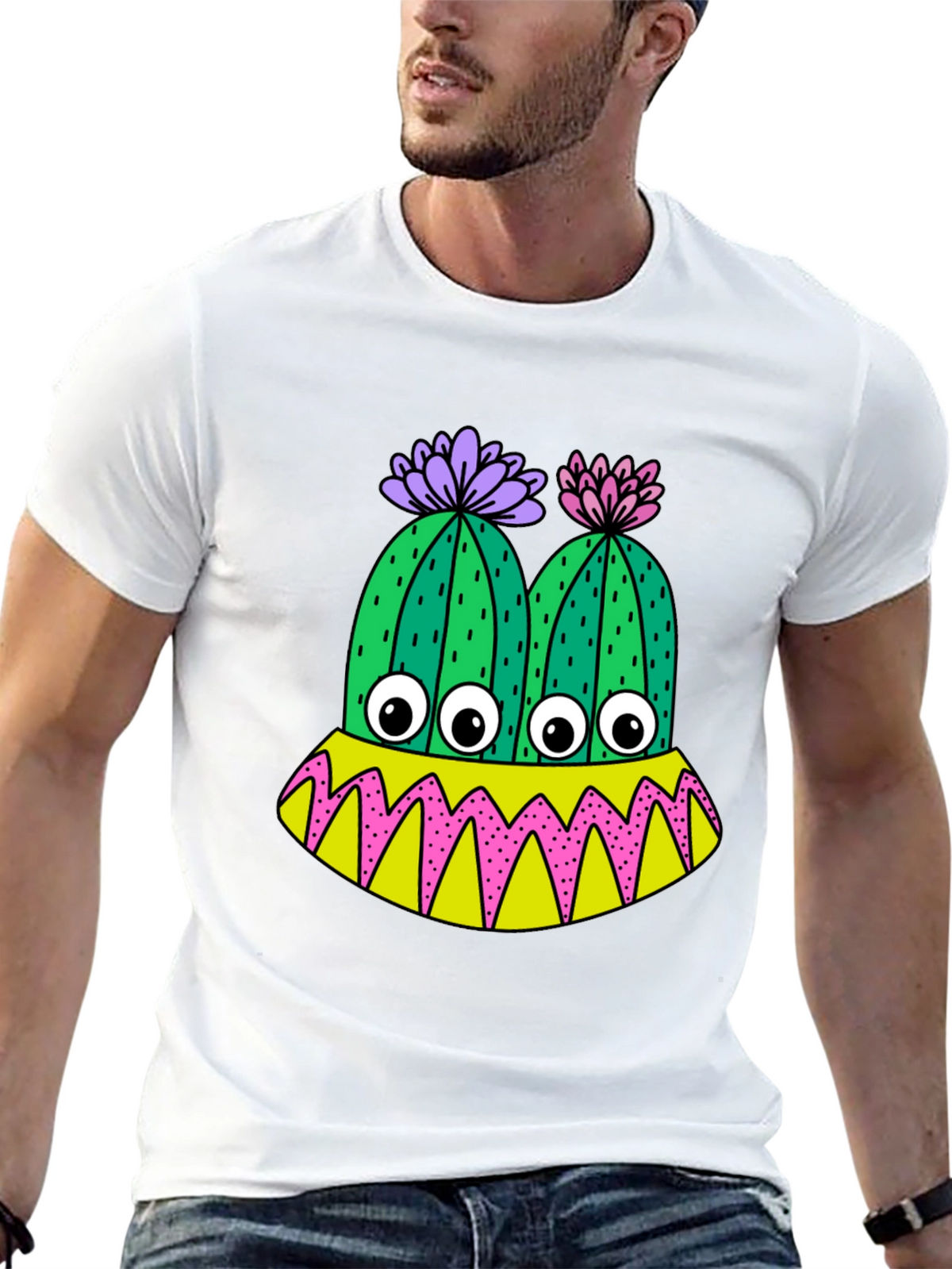 Cactus Monster Graphic T-Shirt - Funny Eye-Catching Design