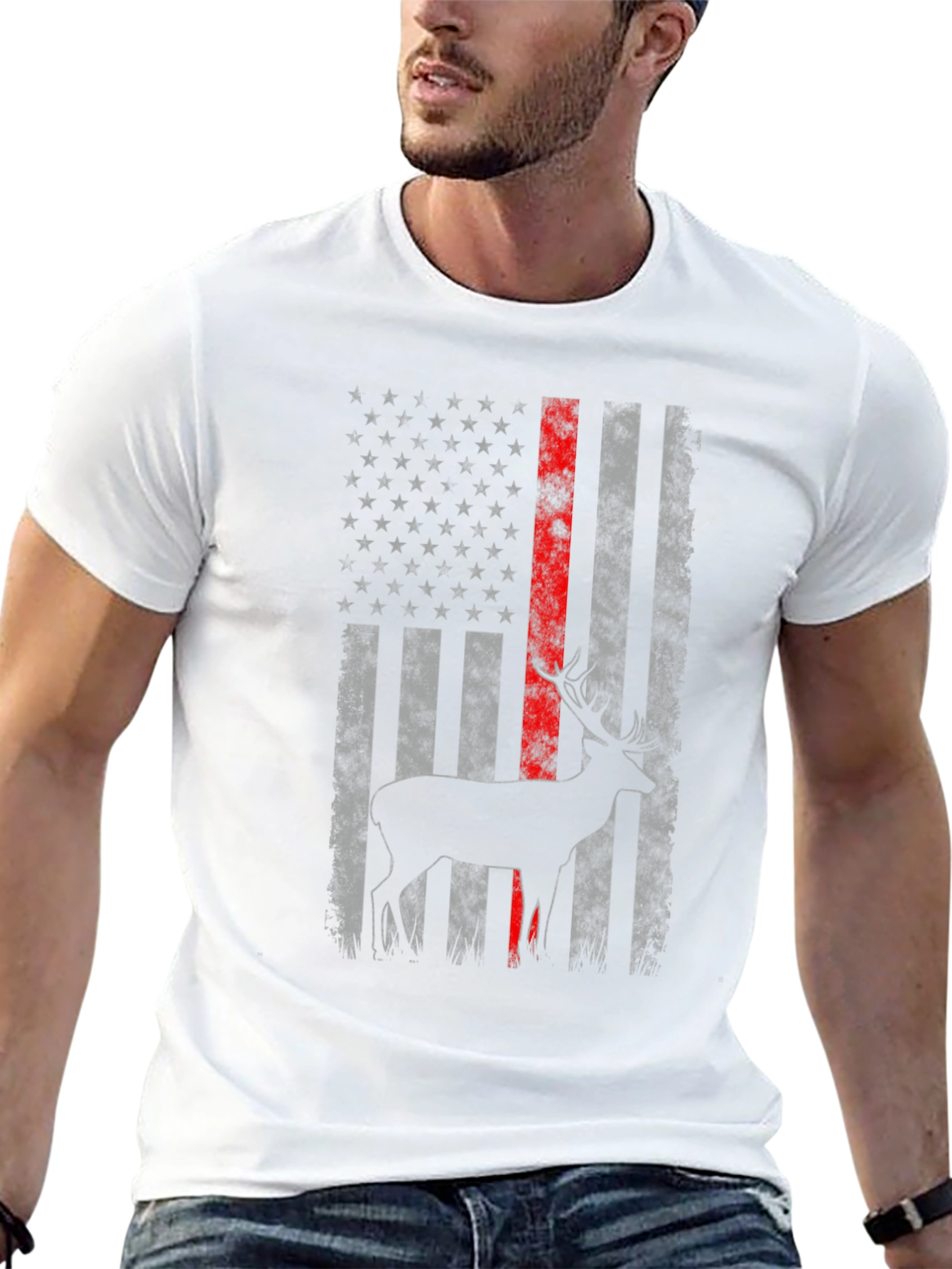 Deer American Flag Graphic T-Shirt