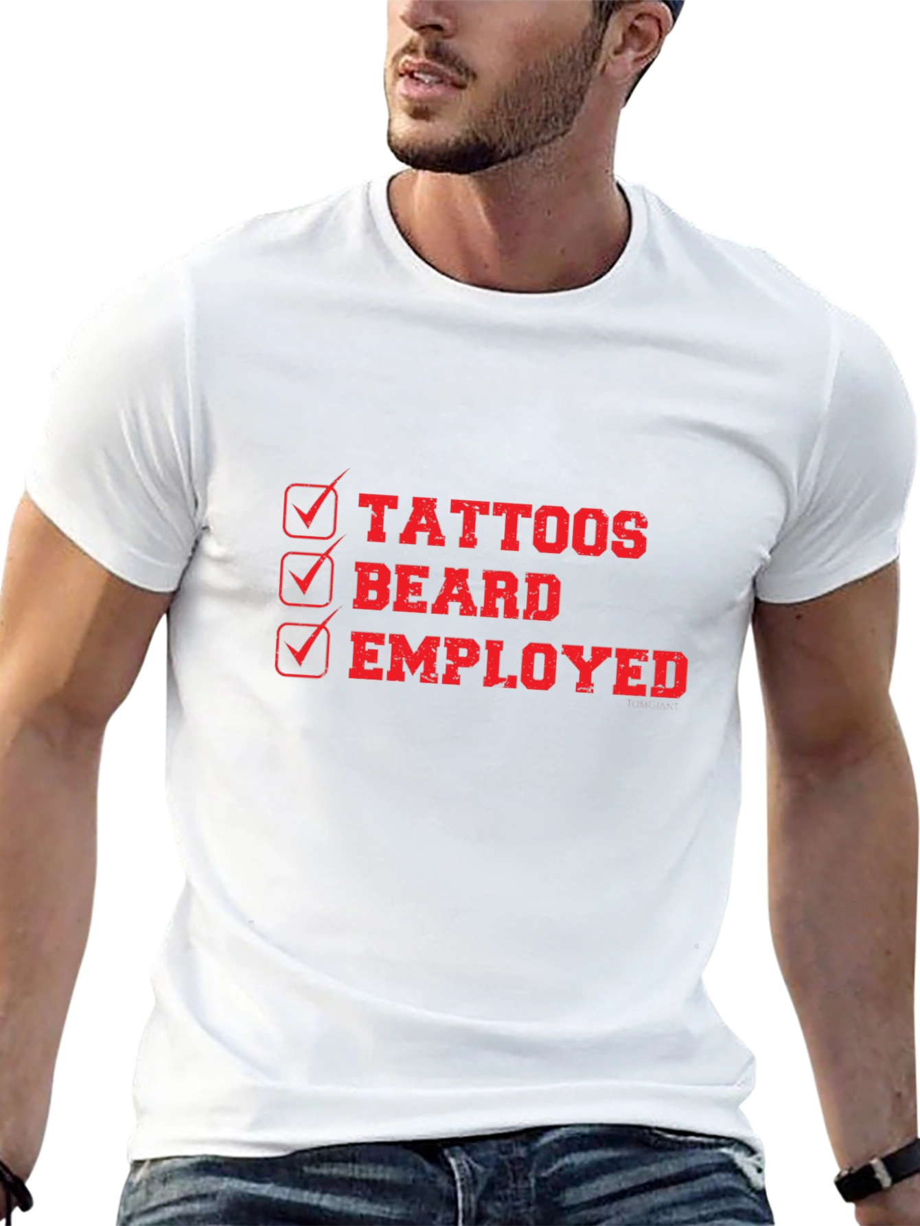 Tattoos Beard Employed Mens Black Graphic Tee