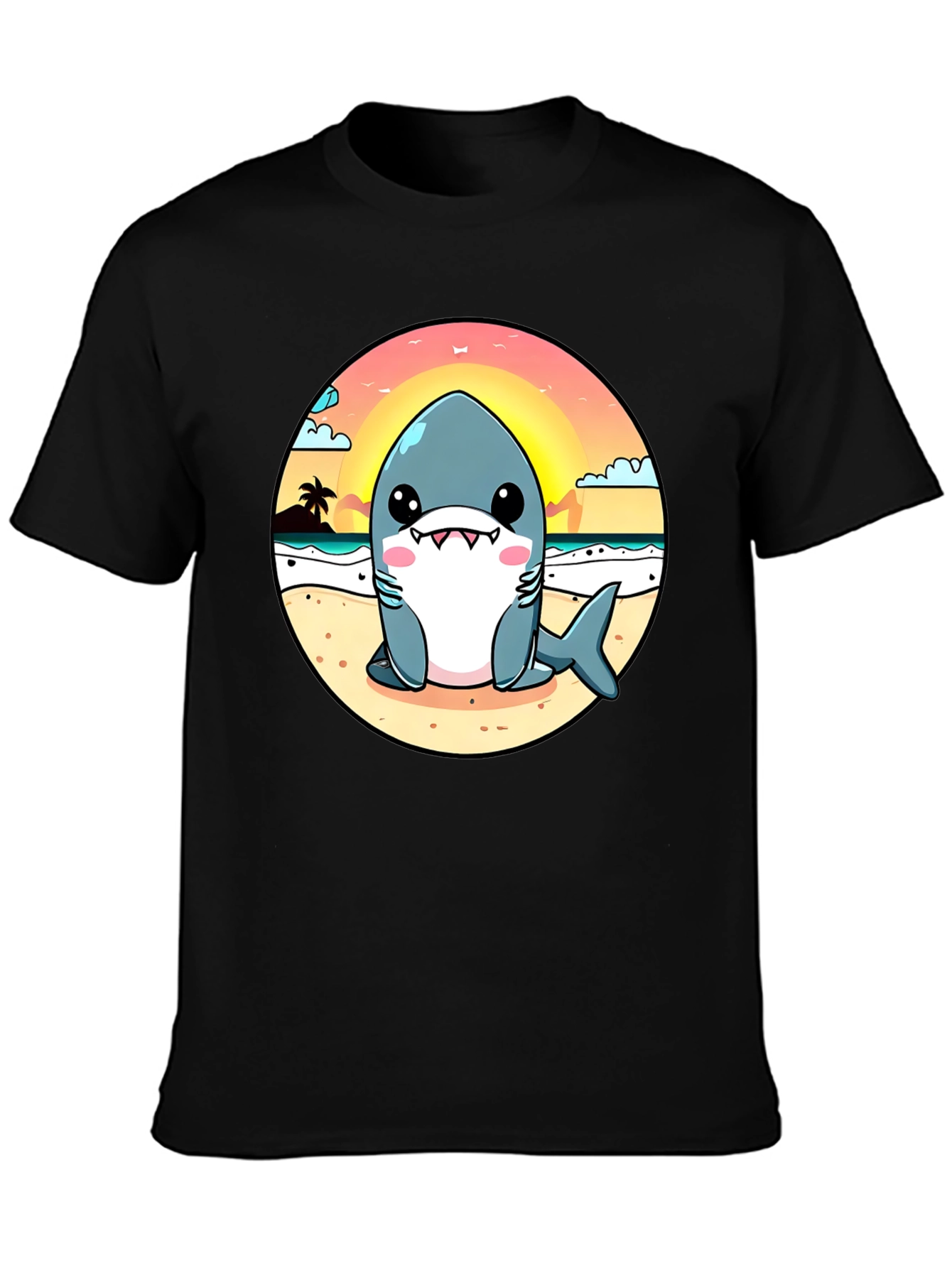 Cute Cartoon Shark on Beach T-Shirt