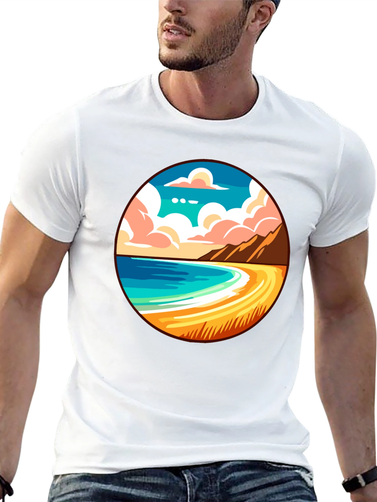 Beach Scene Graphic Tee - Black