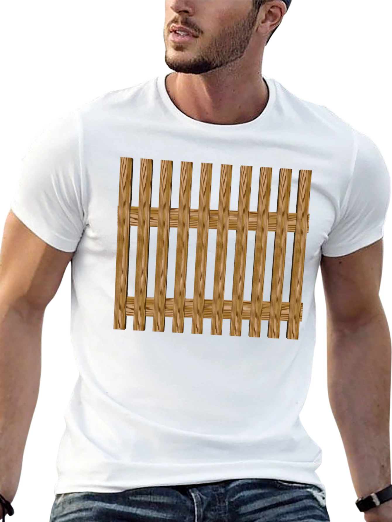 Wooden Fence Pattern Black T-Shirt