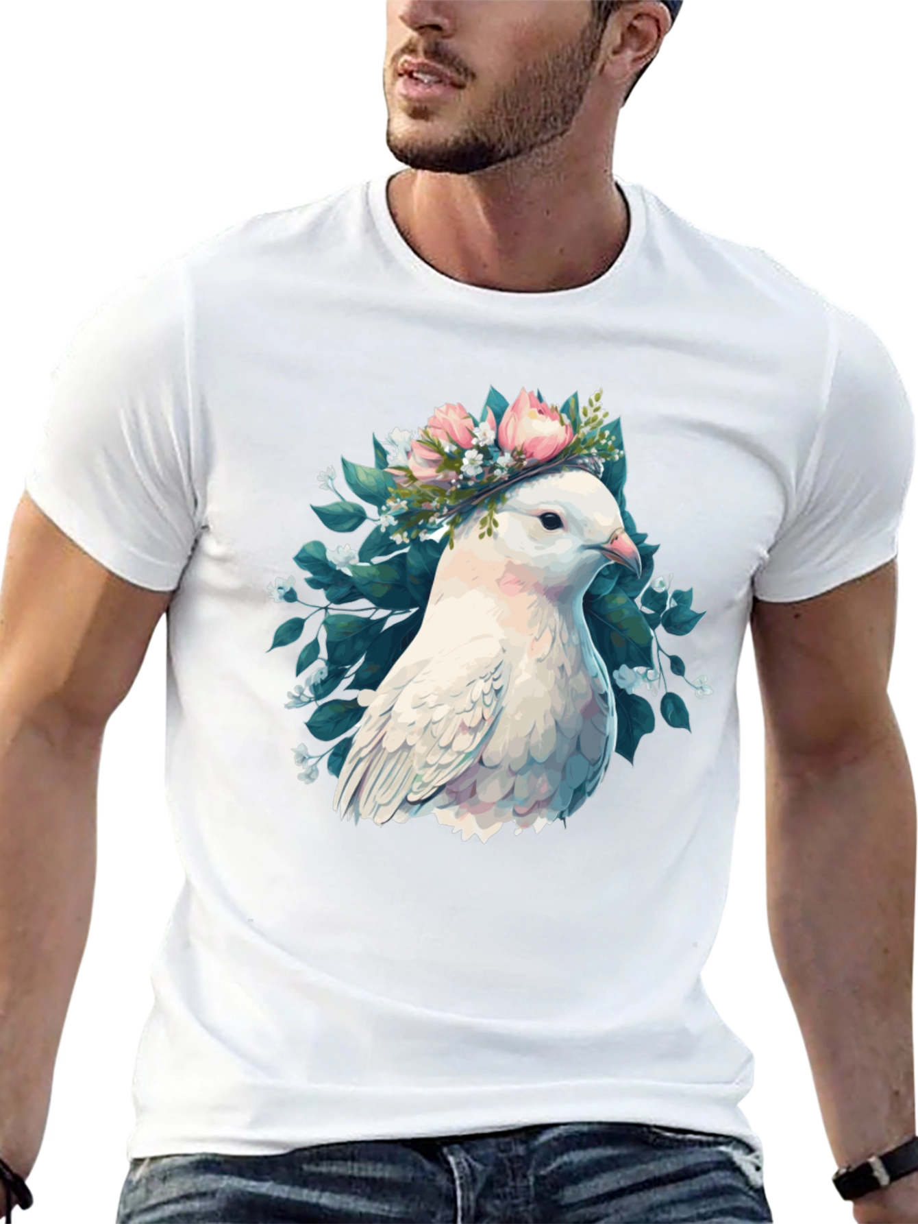 Dove & Floral Wreath Graphic T-Shirt