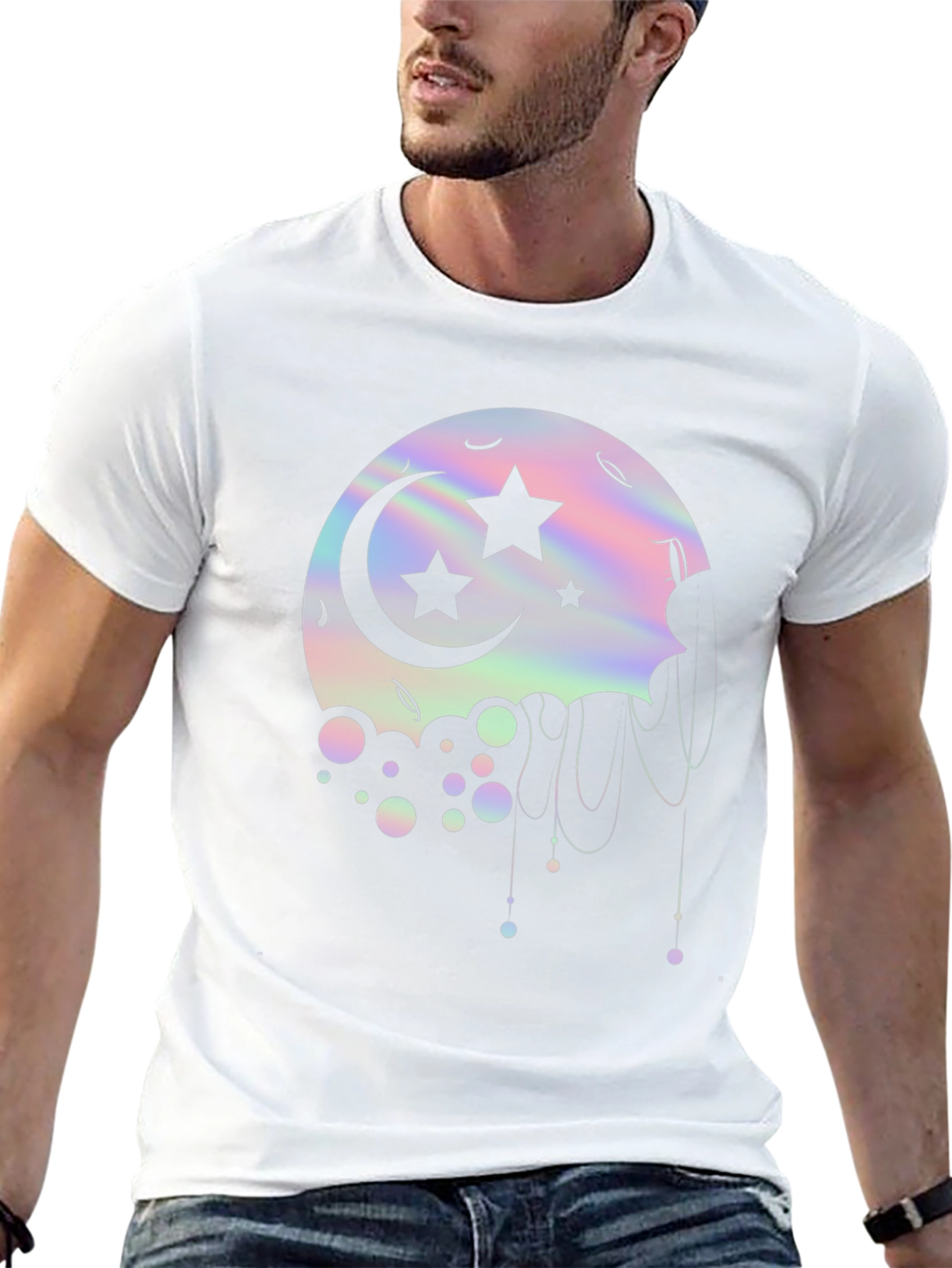 Dreamy Moon Stars Graphic Tee - Black Cotton T-Shirt