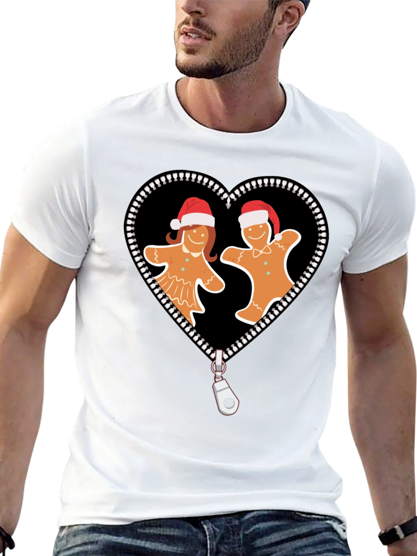 Gingerbread Couple Zipper Heart Graphic Tee
