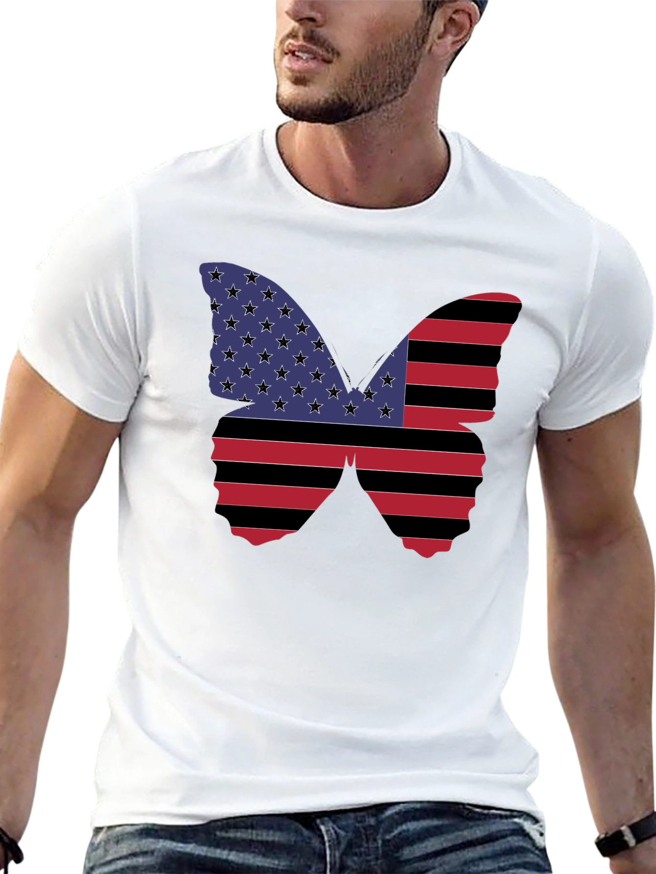 American Flag Butterfly Graphic T-Shirt