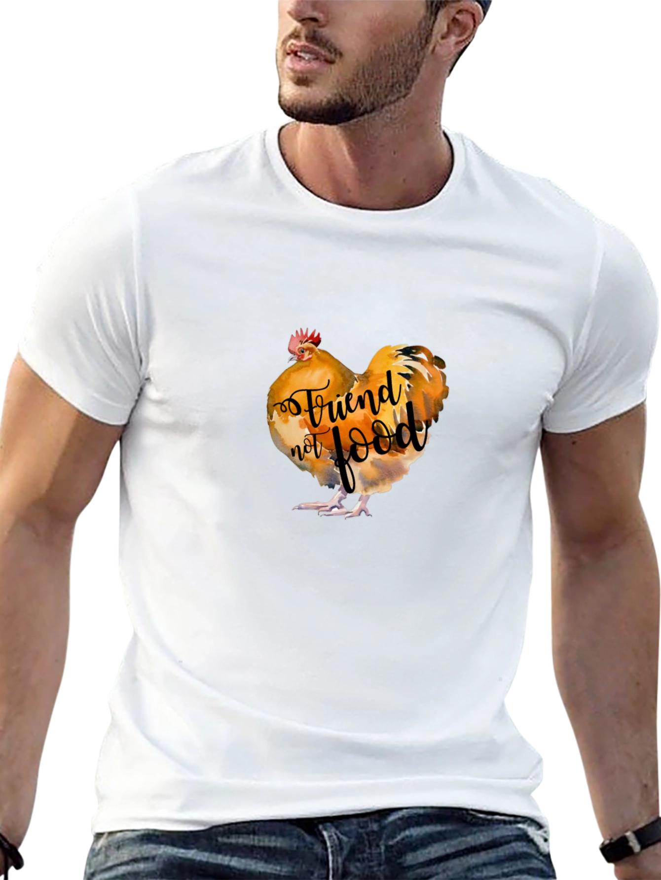 Vegan Rooster Graphic Tee - Friend Not Food