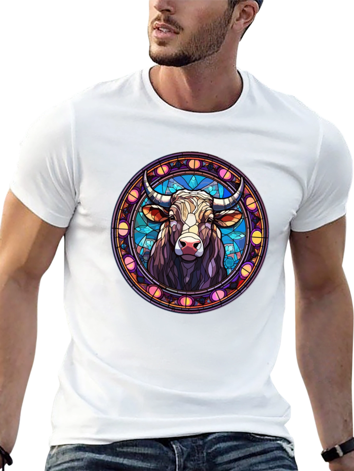 Bull Taurus Zodiac Stained Glass T-Shirt