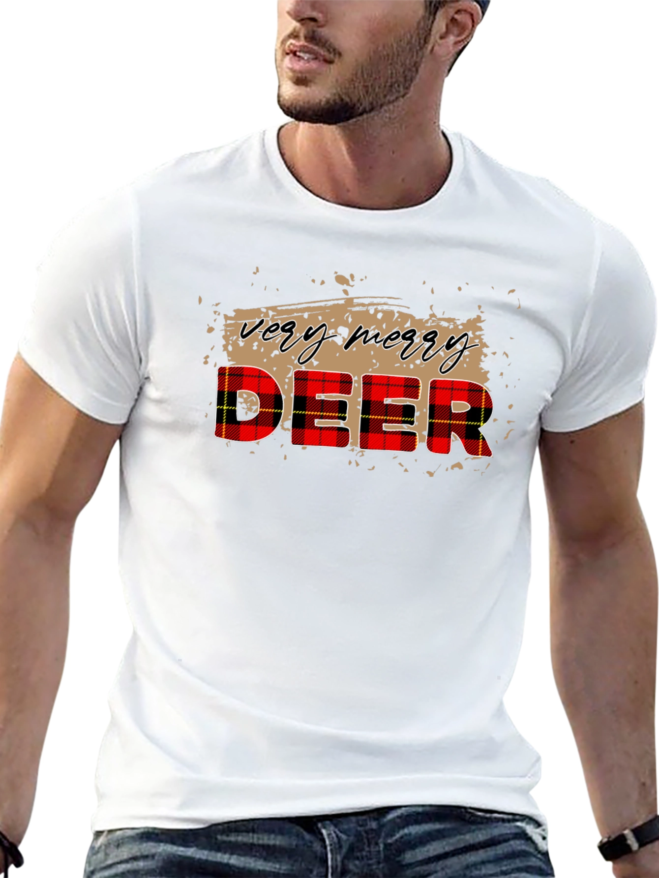 Very Merry Deer Plaid Christmas T-Shirt