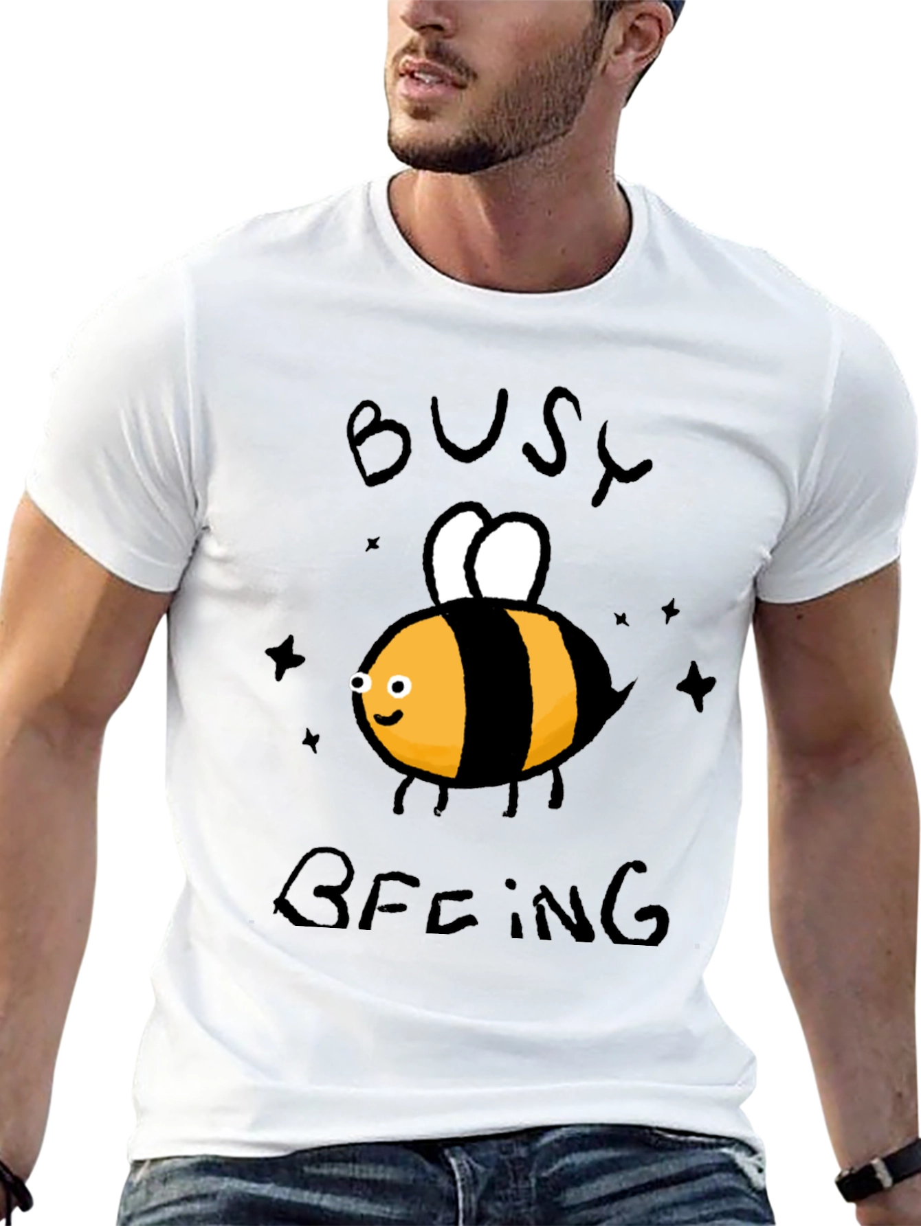 Busy Beeing T-Shirt - Black Crew Neck Graphic Tee