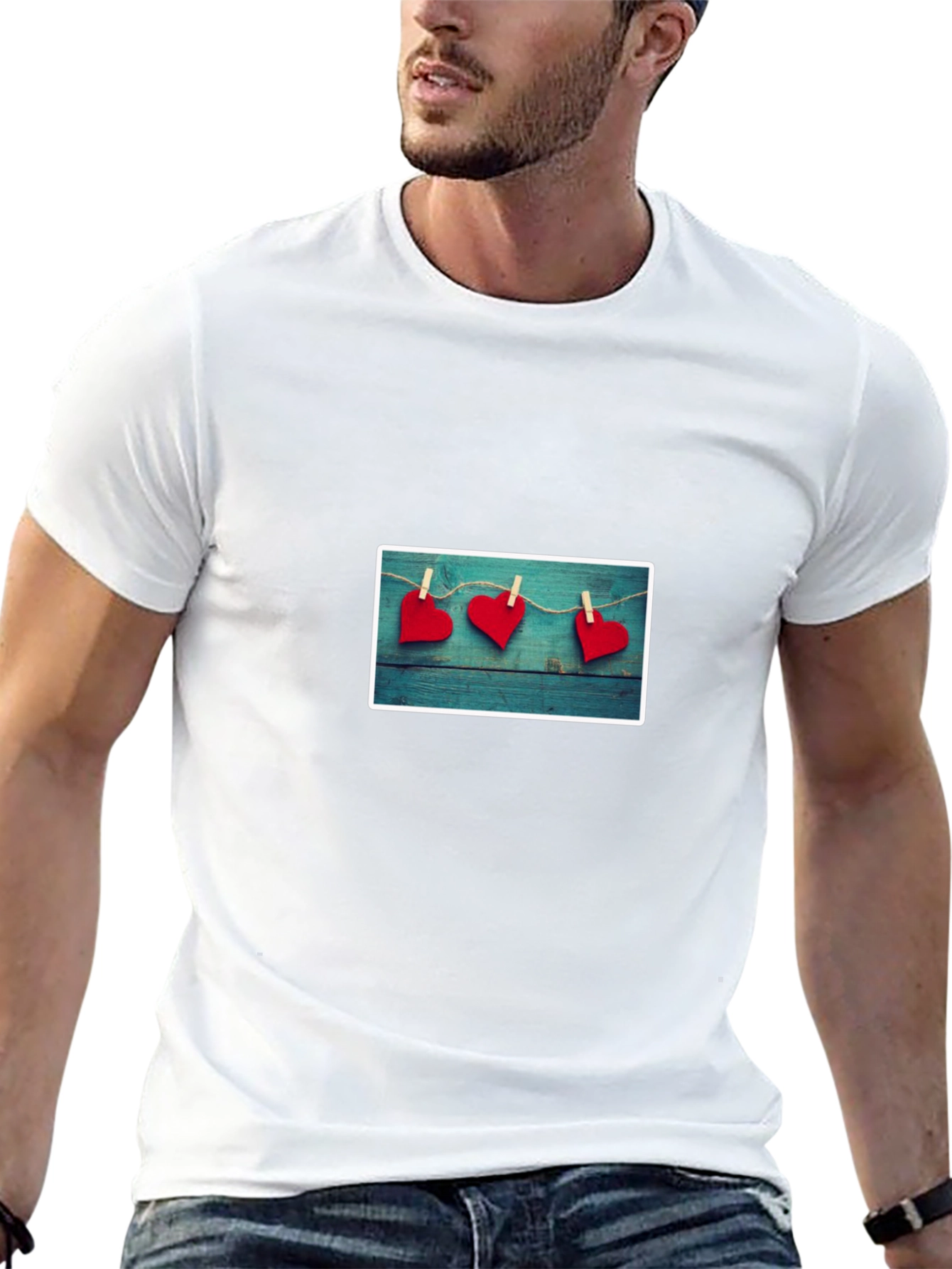 Heart Clothesline Graphic Black Tee Shirt