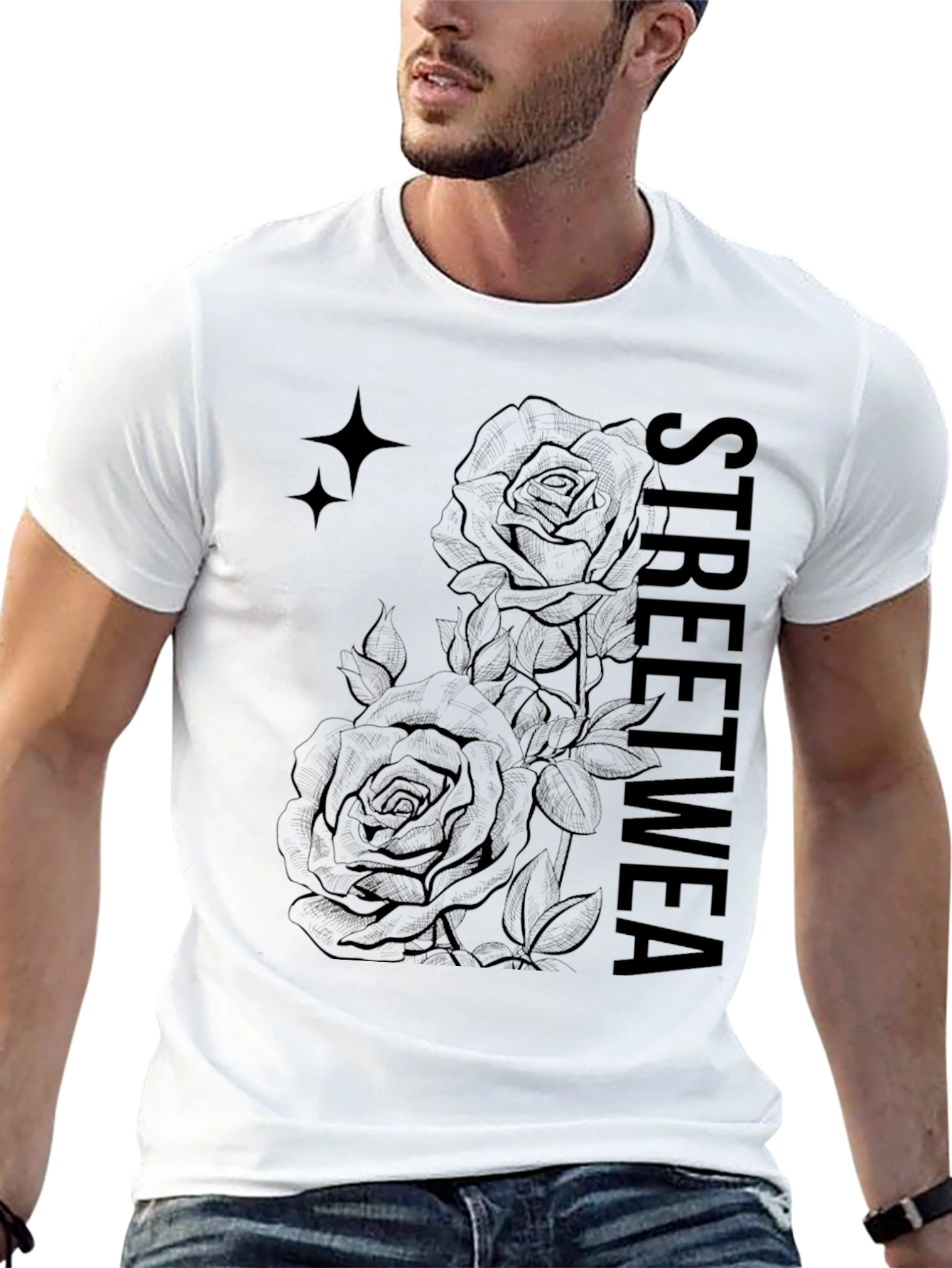 Black Streetwear Rose Graphic Tee