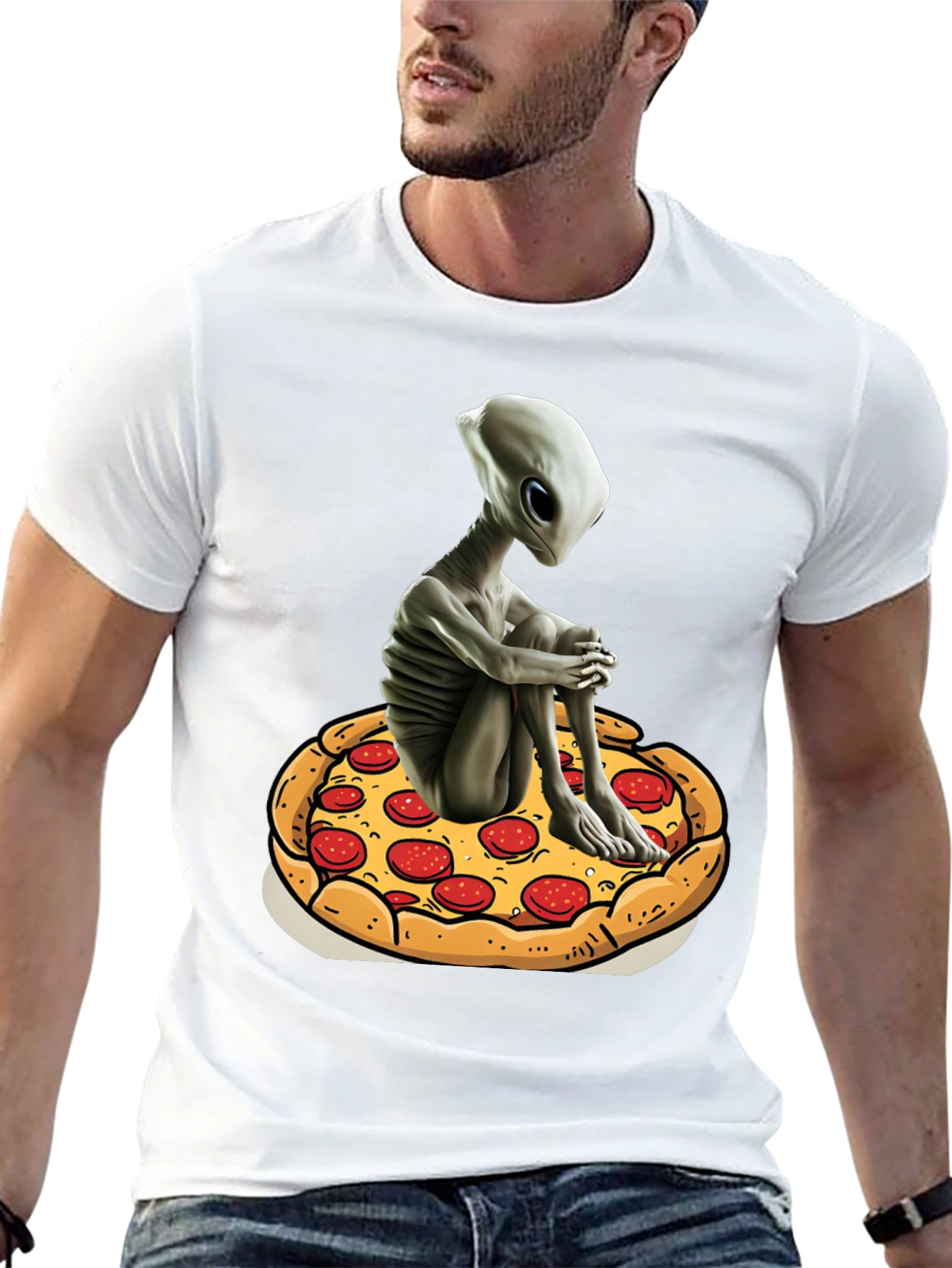 Alien Pizza Graphic Tee - Unisex Black Cotton T-Shirt