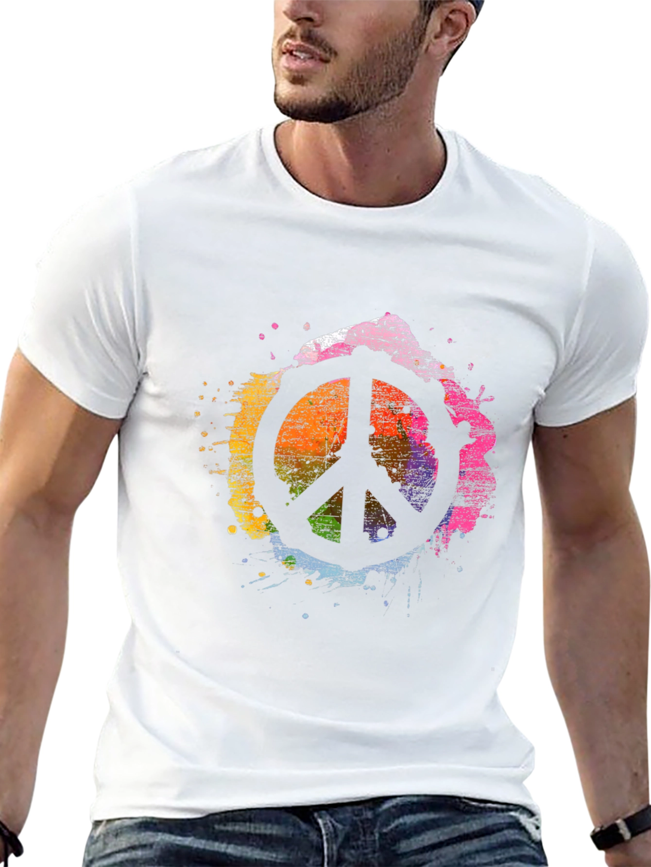Peace Sign Rainbow Splatter Black T-Shirt