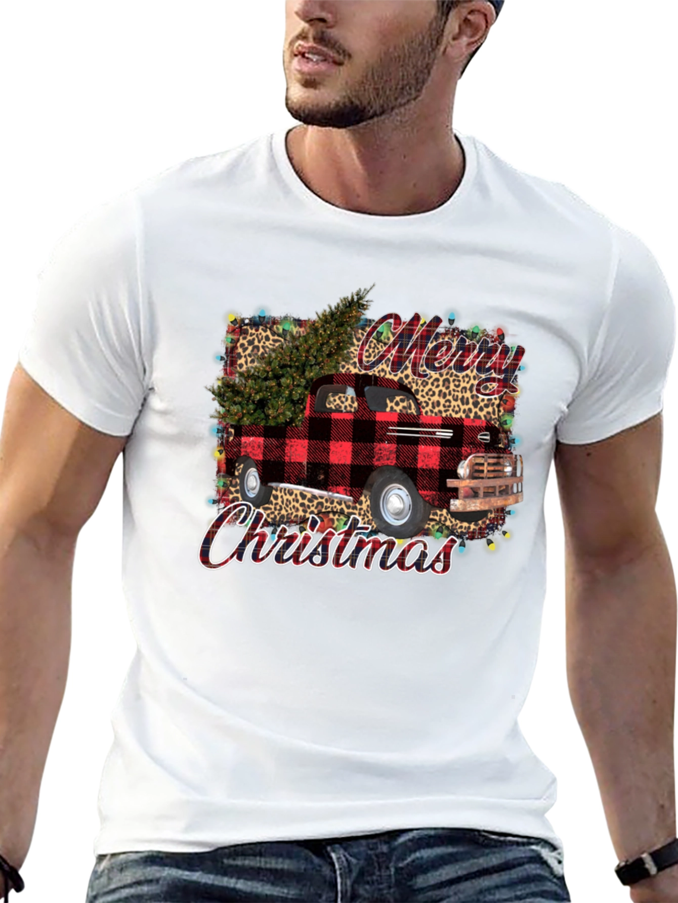 Merry Christmas Buffalo Plaid Truck T-Shirt