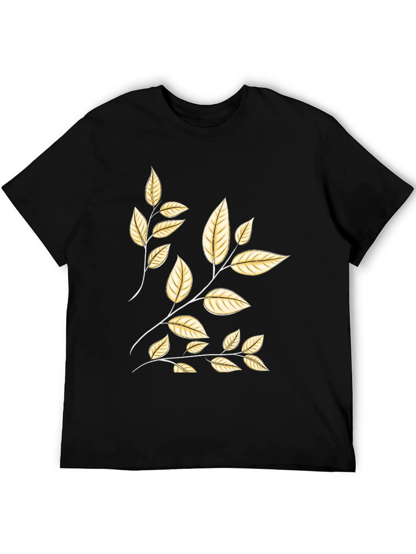 Botanical Leaf Print Black T-Shirt
