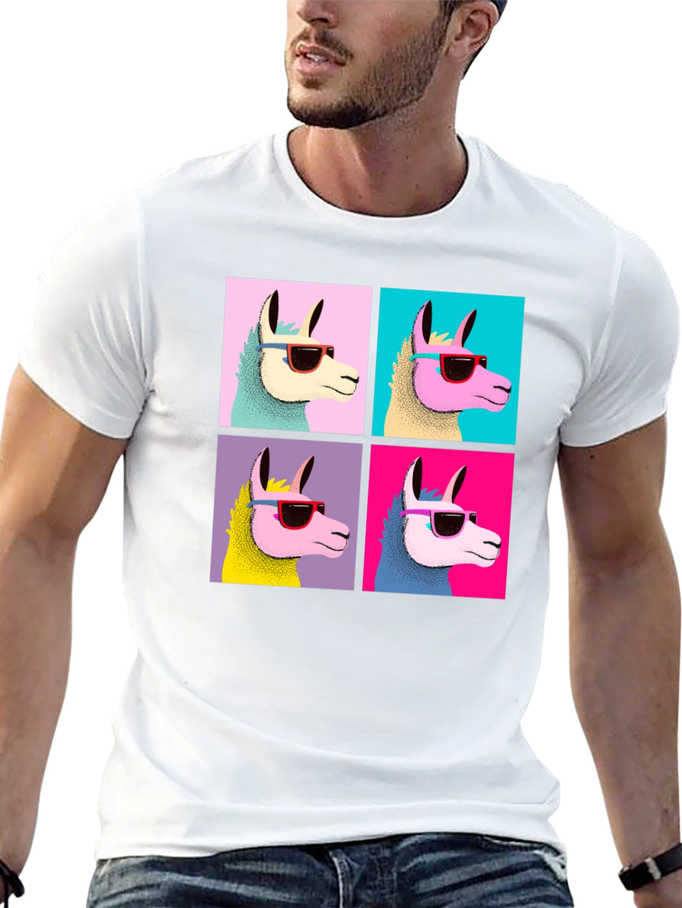 Cool Llama Pop Art Black T-Shirt