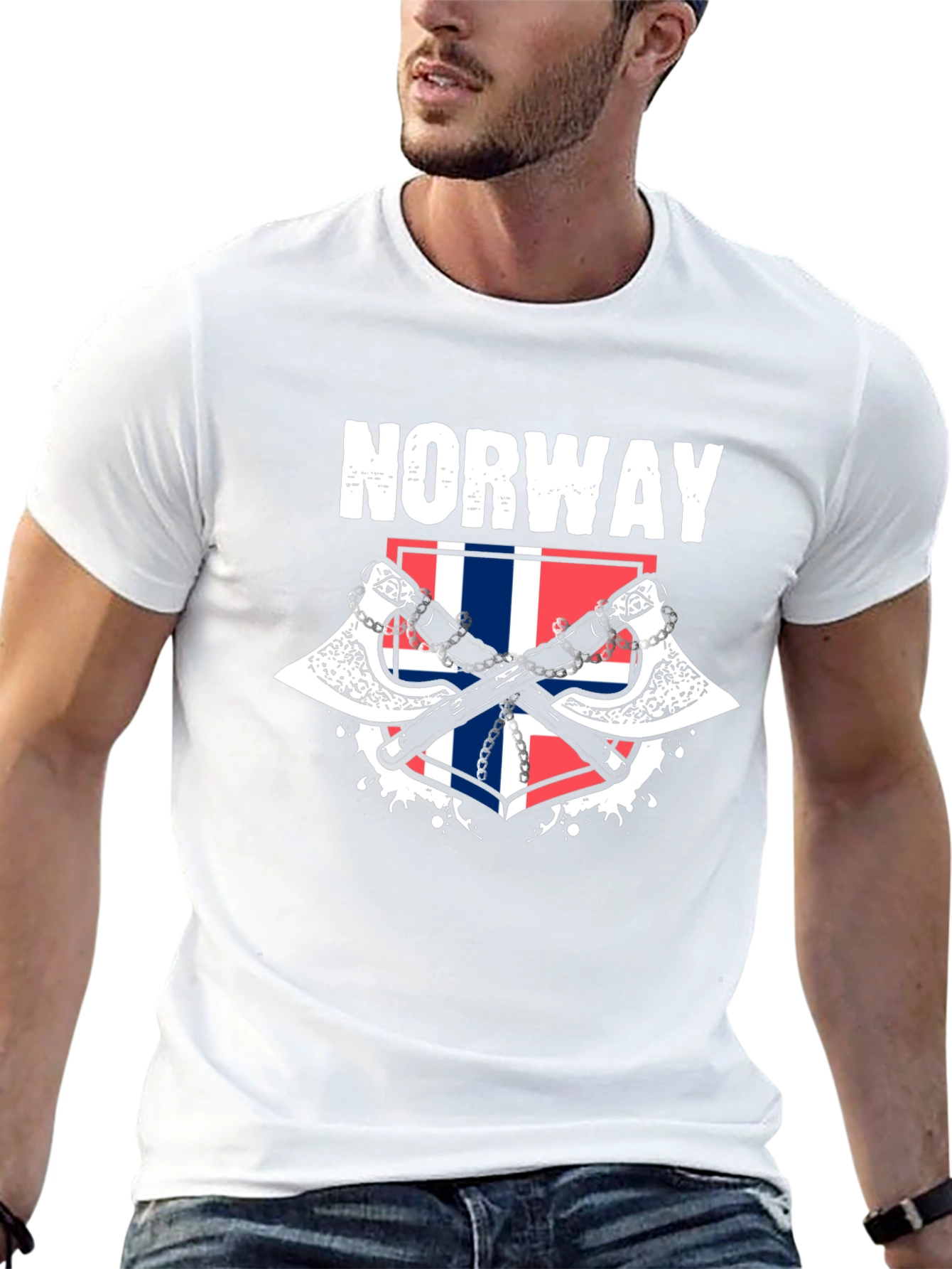 Norway Flag Axe Graphic Black T-Shirt