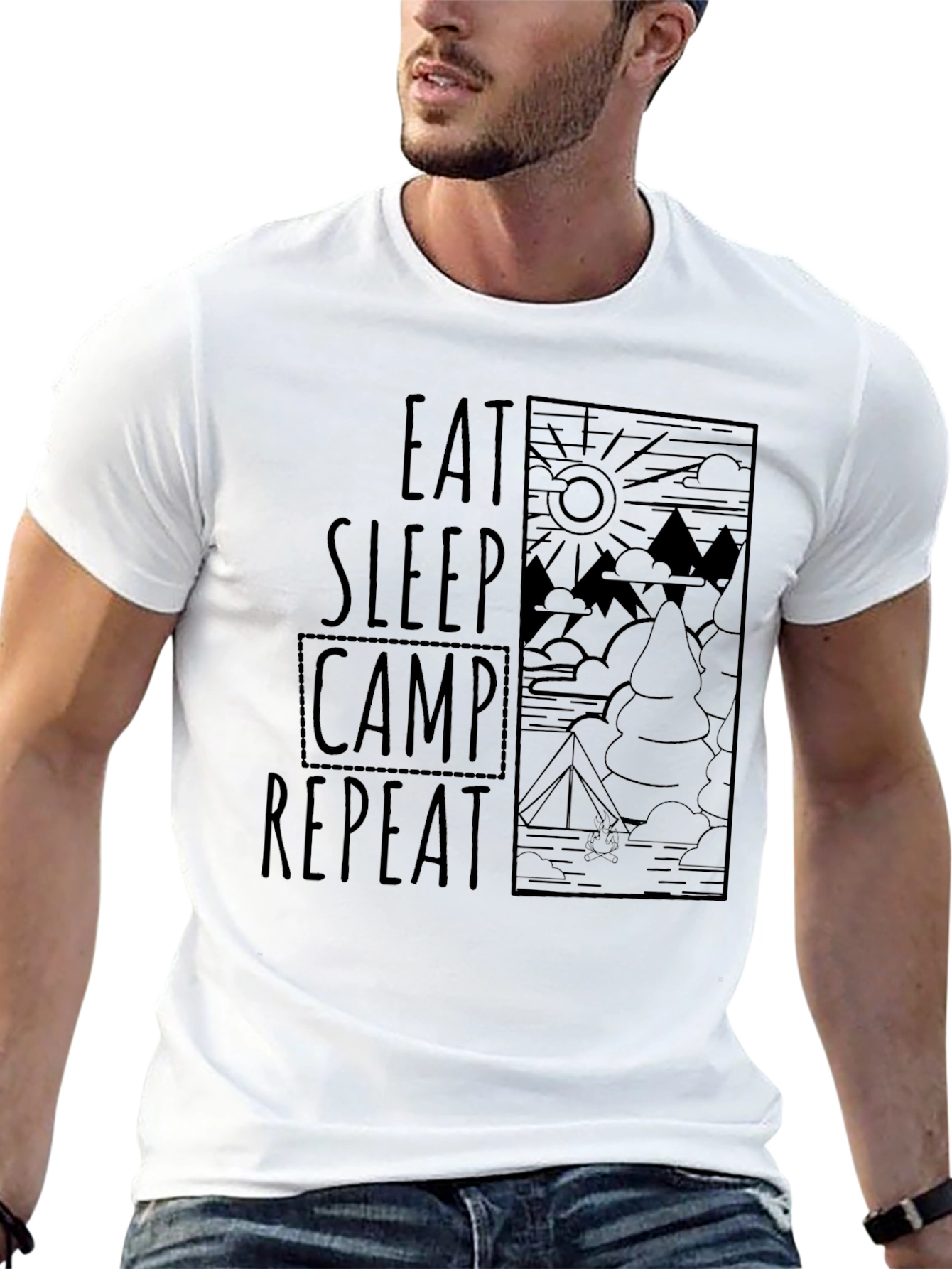 Eat Sleep Camp Repeat Graphic Tee - Black