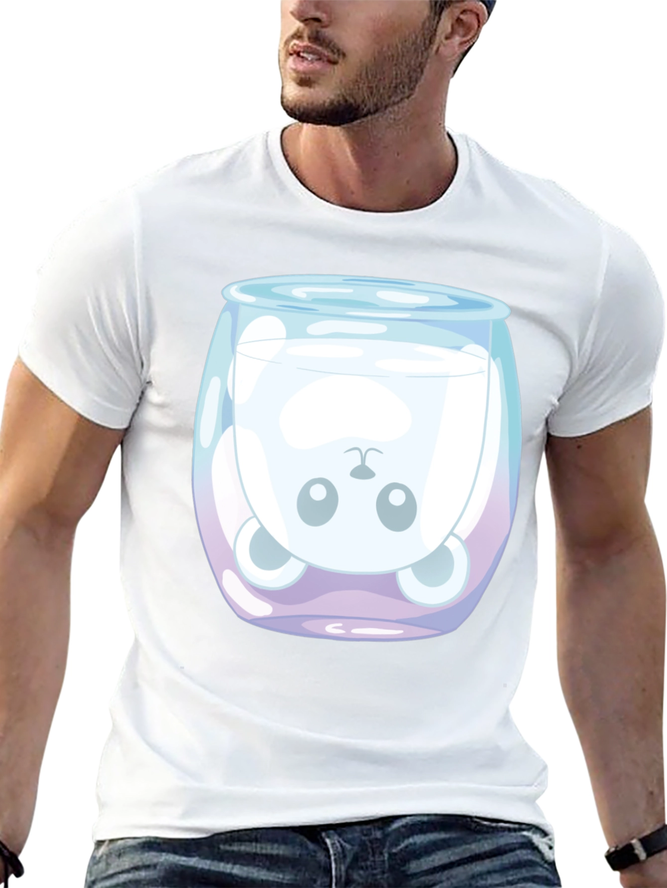 Cute Bear in Milk Glass Graphic T-Shirt
