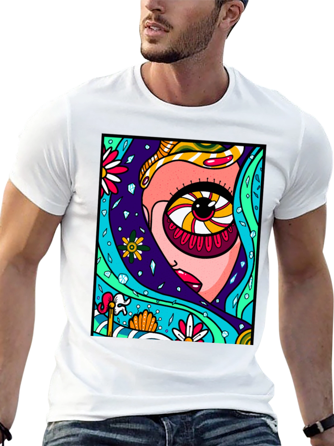 Abstract Eye Graphic Print Black T-Shirt