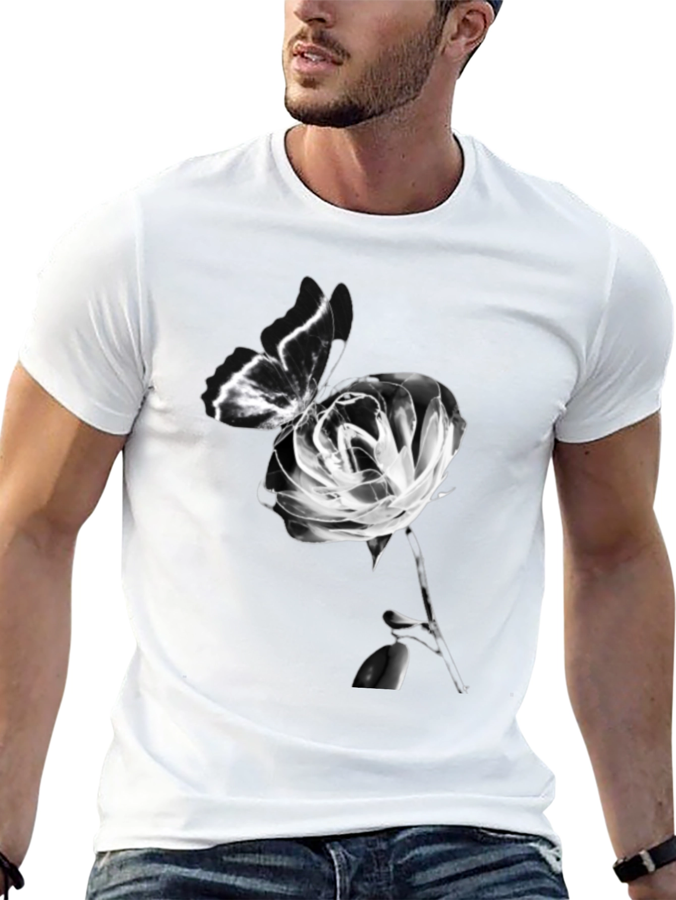 Butterfly & Rose Graphic Black T-Shirt