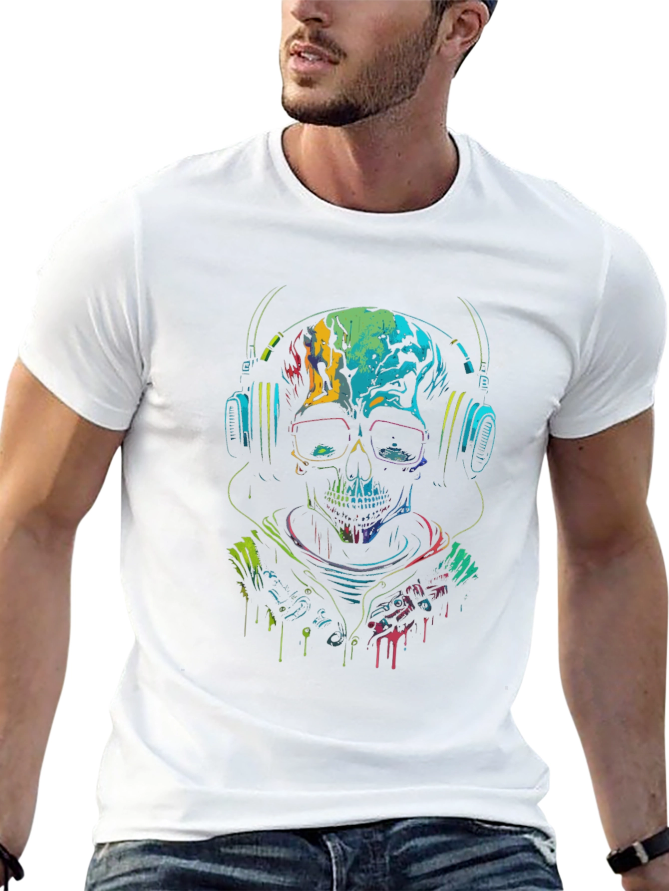 Skull DJ T-Shirt - Neon Rave Design