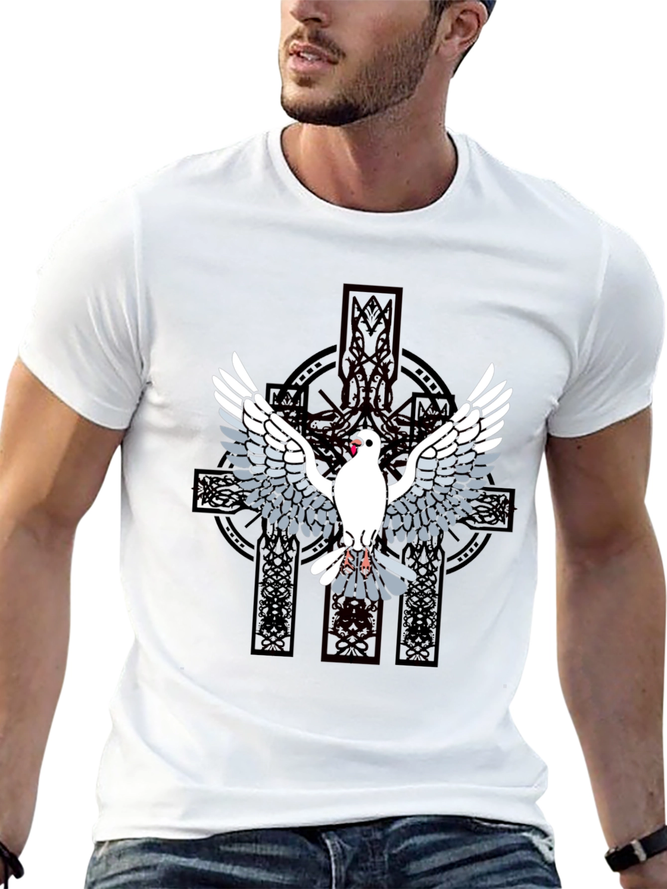 Dove & Celtic Cross Graphic T-Shirt