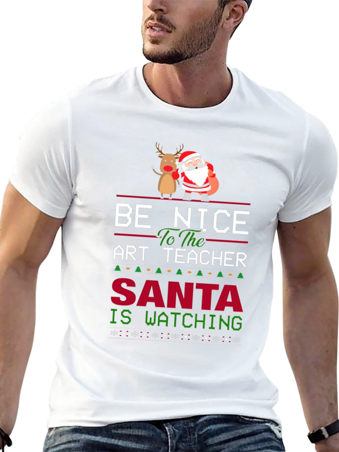 Be Nice to the Art Teacher Santa Watching T-Shirt