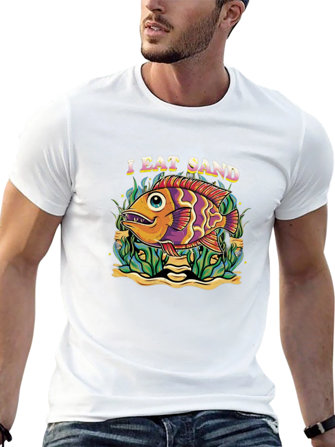 I Eat Sand Fish Graphic Black T-Shirt