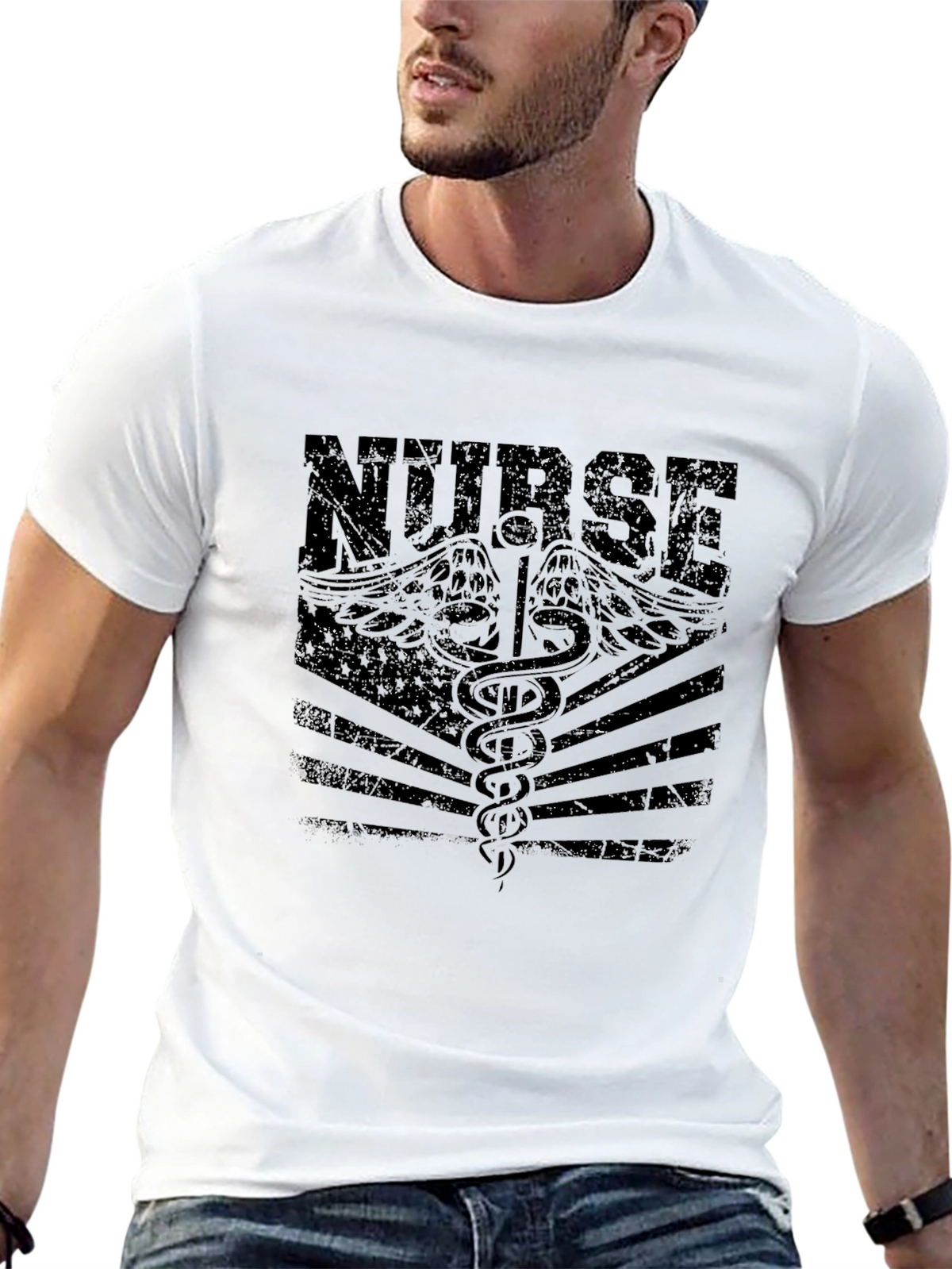 Nurse Graphic T-Shirt - Distressed Black Print