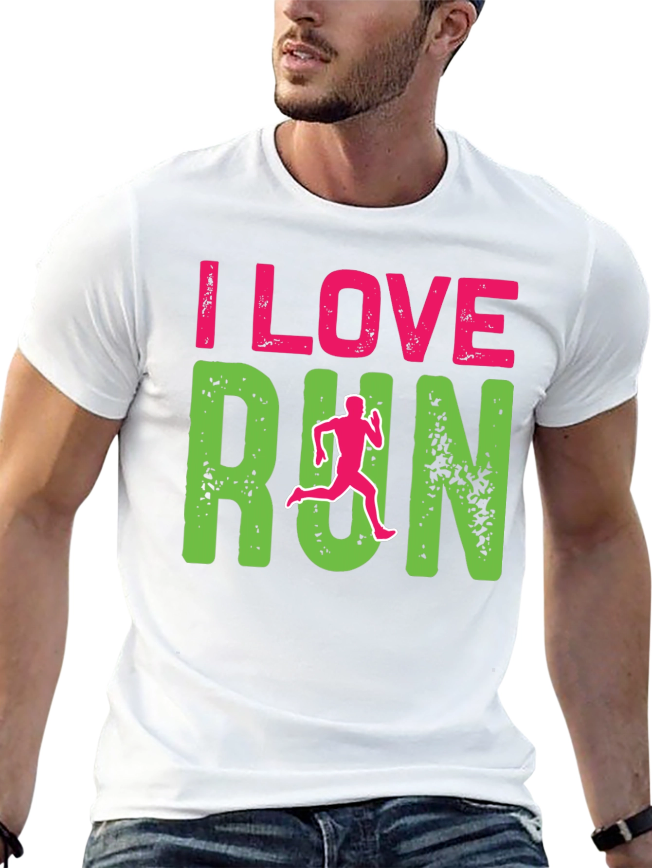 I Love Run Graphic Print Black T-Shirt