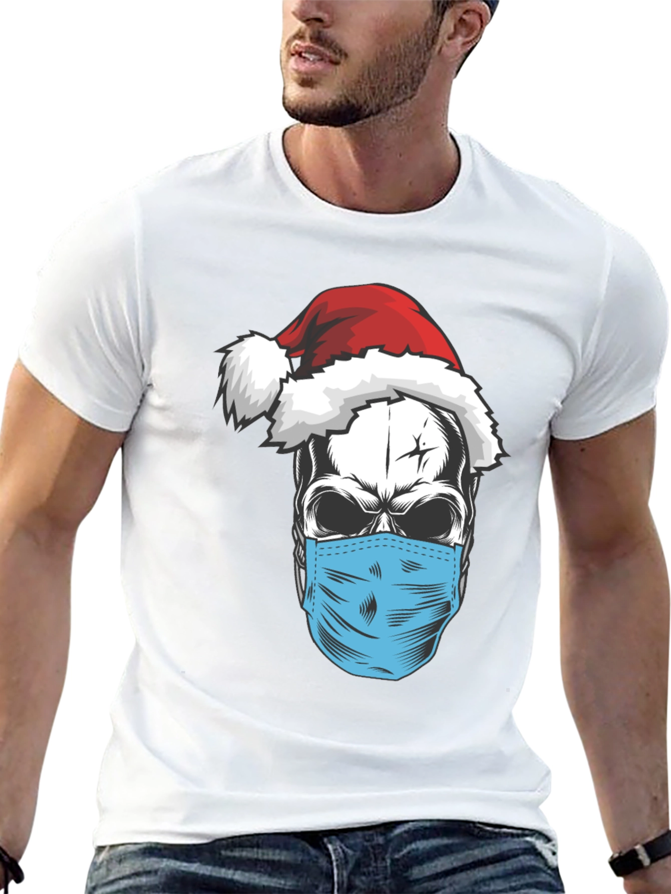 Skull Santa Mask T-Shirt - Holiday Humor