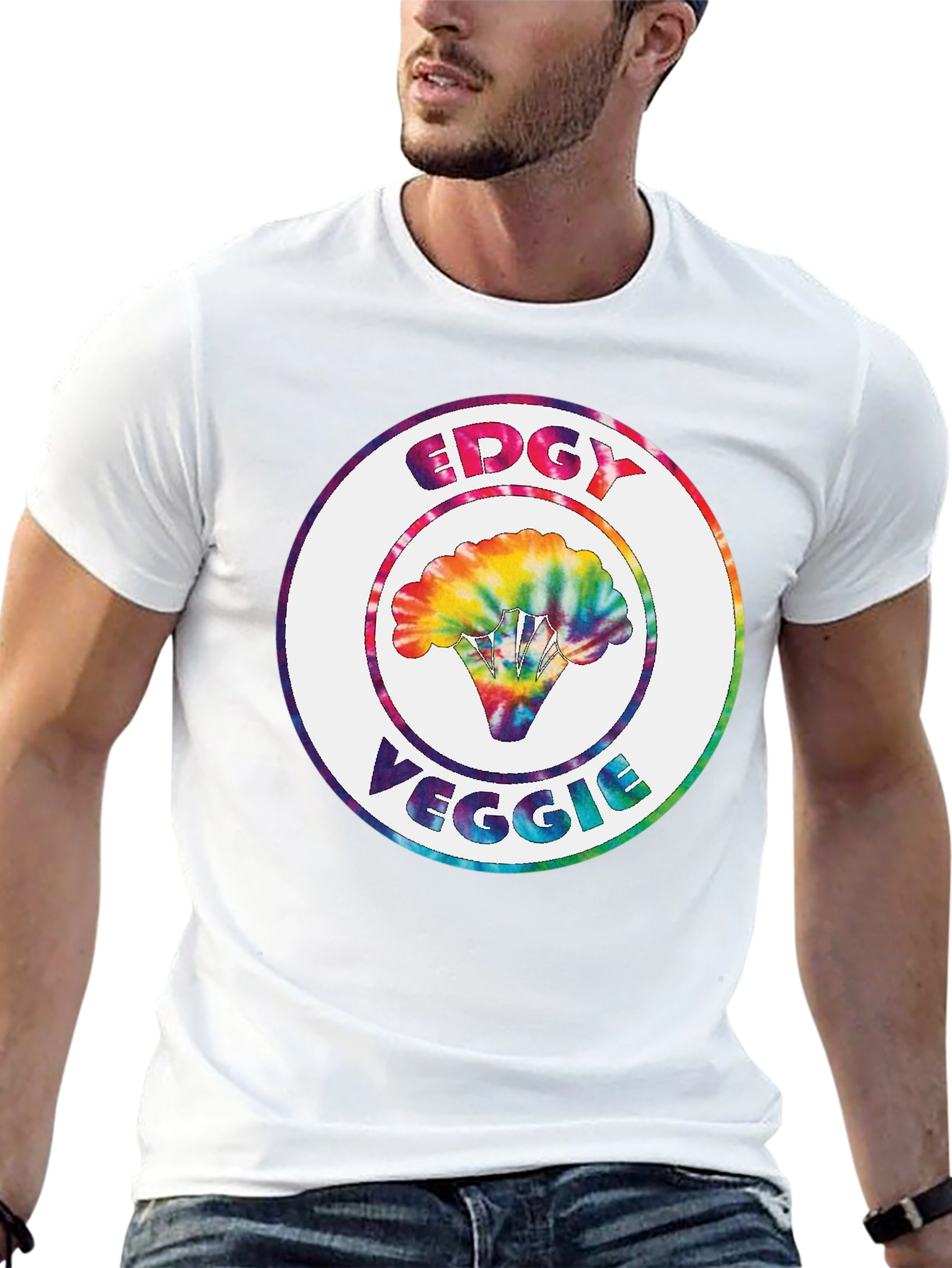 Edgy Veggie Graphic Tee - Tie Dye Broccoli Design
