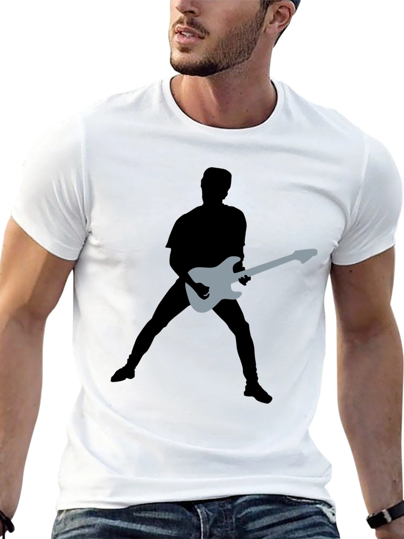Guitar Silhouette Graphic Black T-Shirt