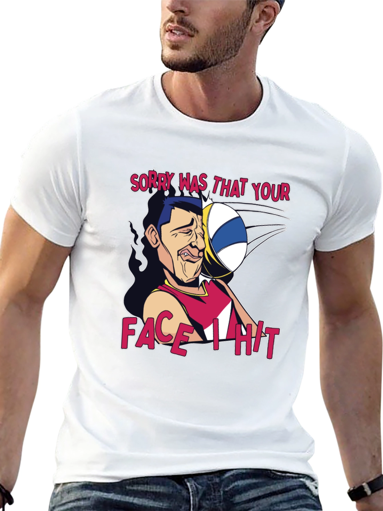 Funny Volleyball Face Hit Graphic T-Shirt