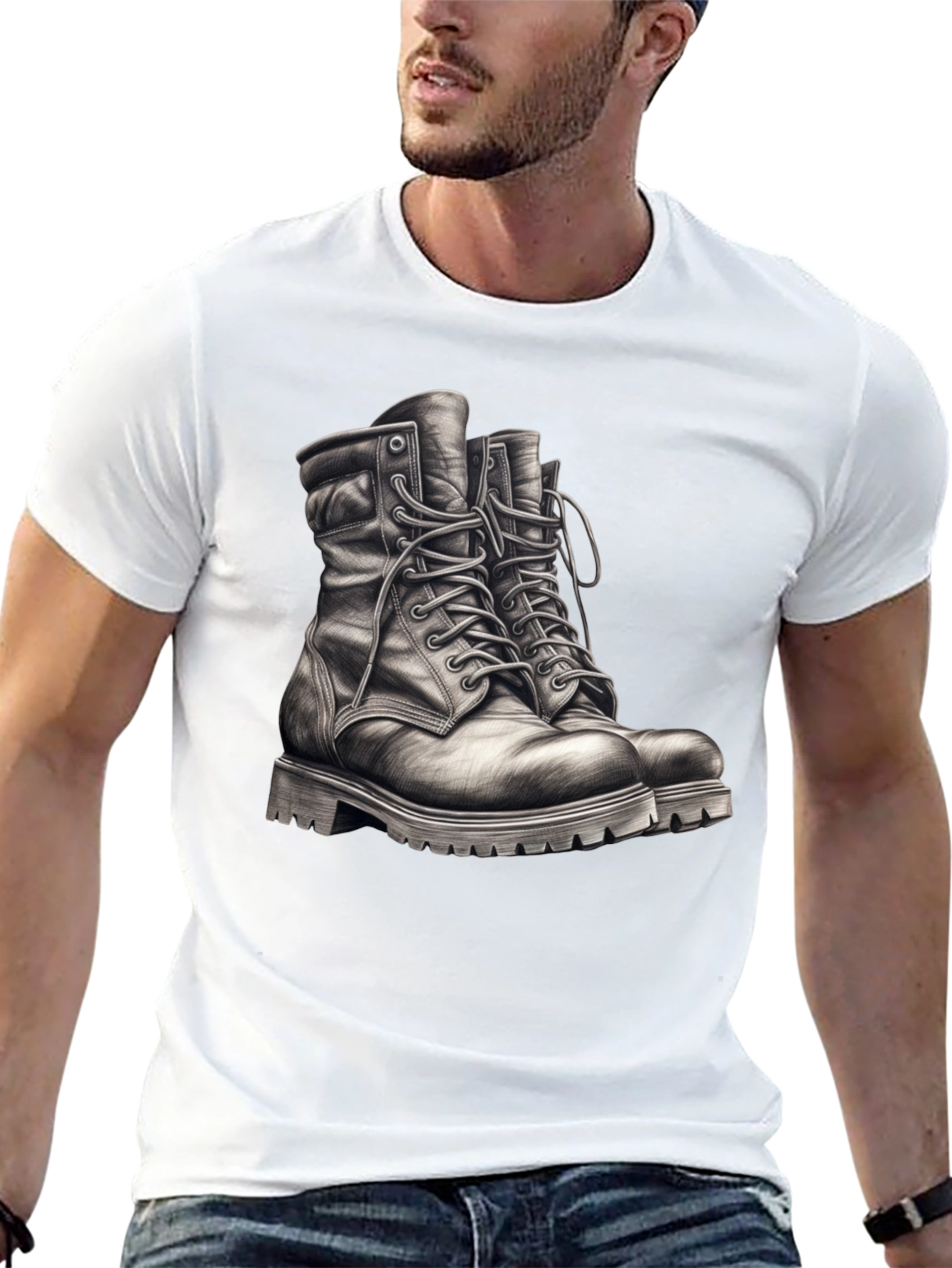 Black T-Shirt with Boots Graphic Tee