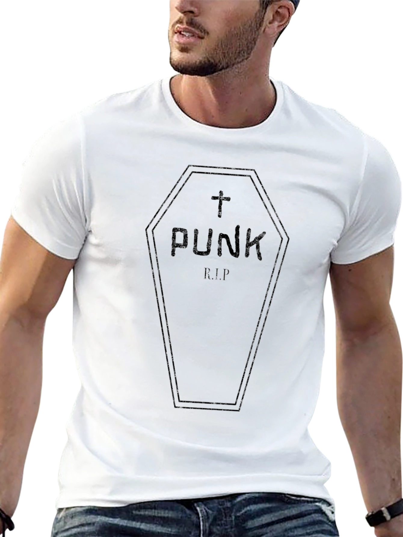 Punk R.I.P. Graphic Tee - Black Coffin Design