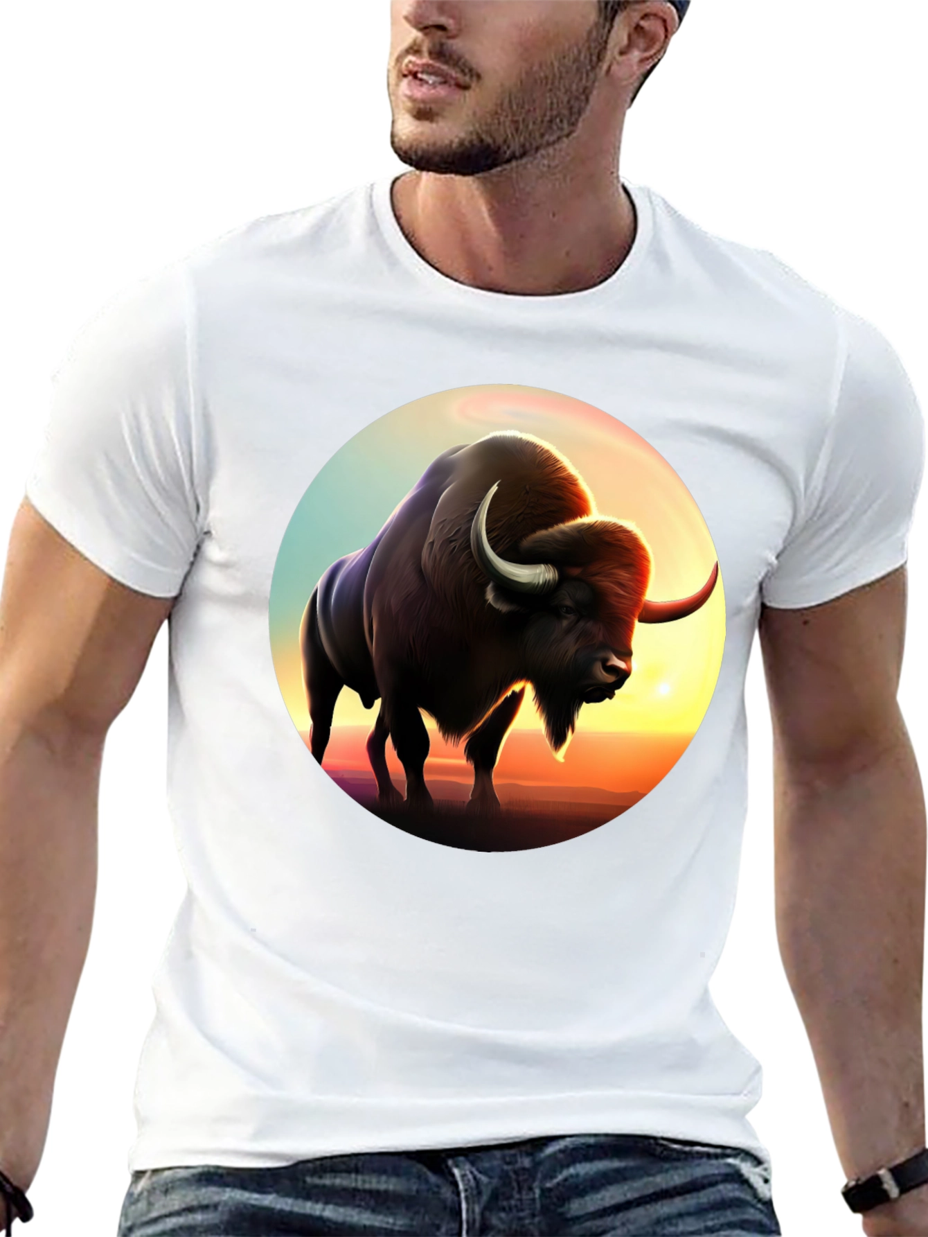 Bison Sunset Graphic Tee - Black Cotton