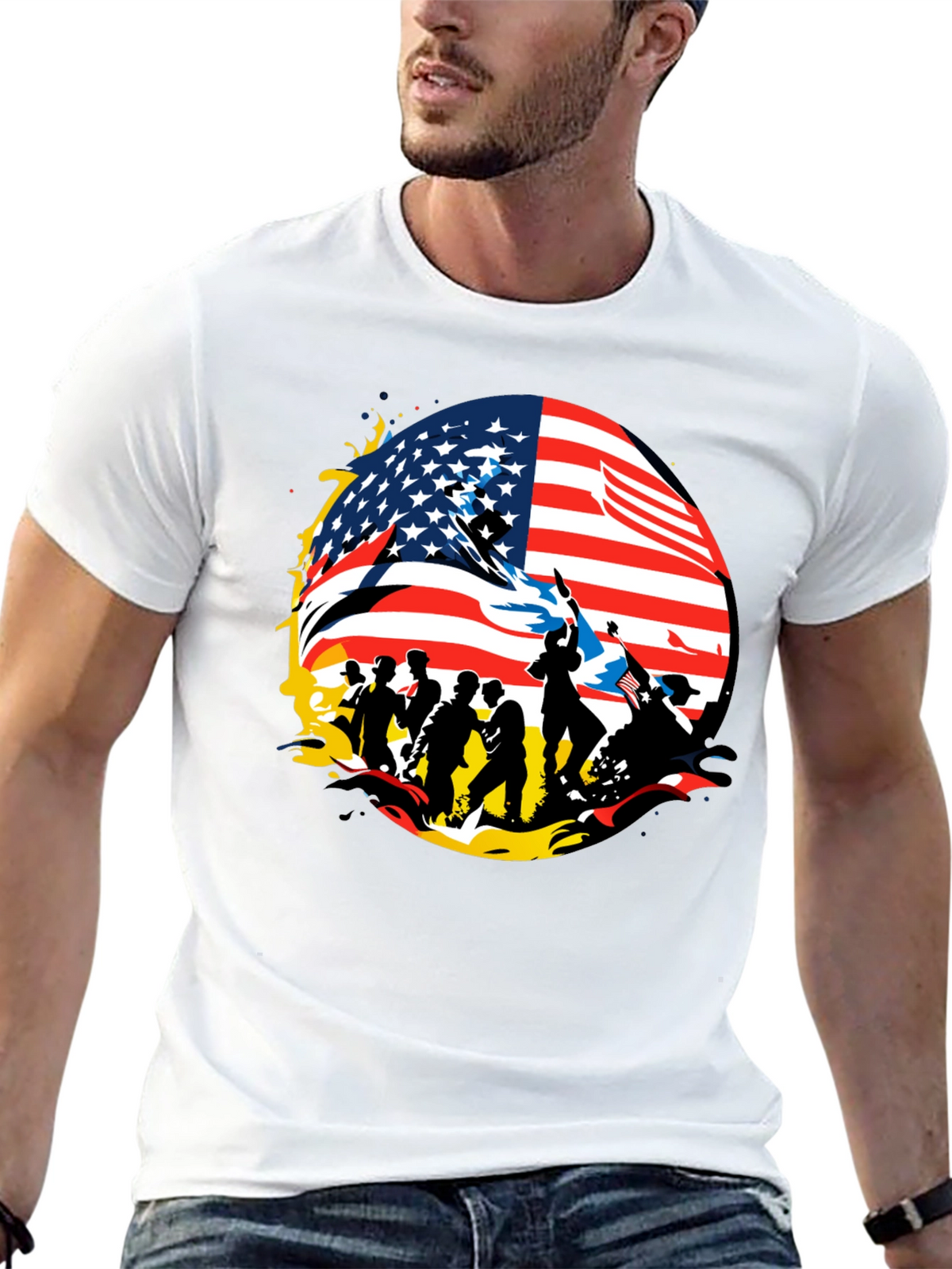 Patriotic American Flag Graphic T-Shirt