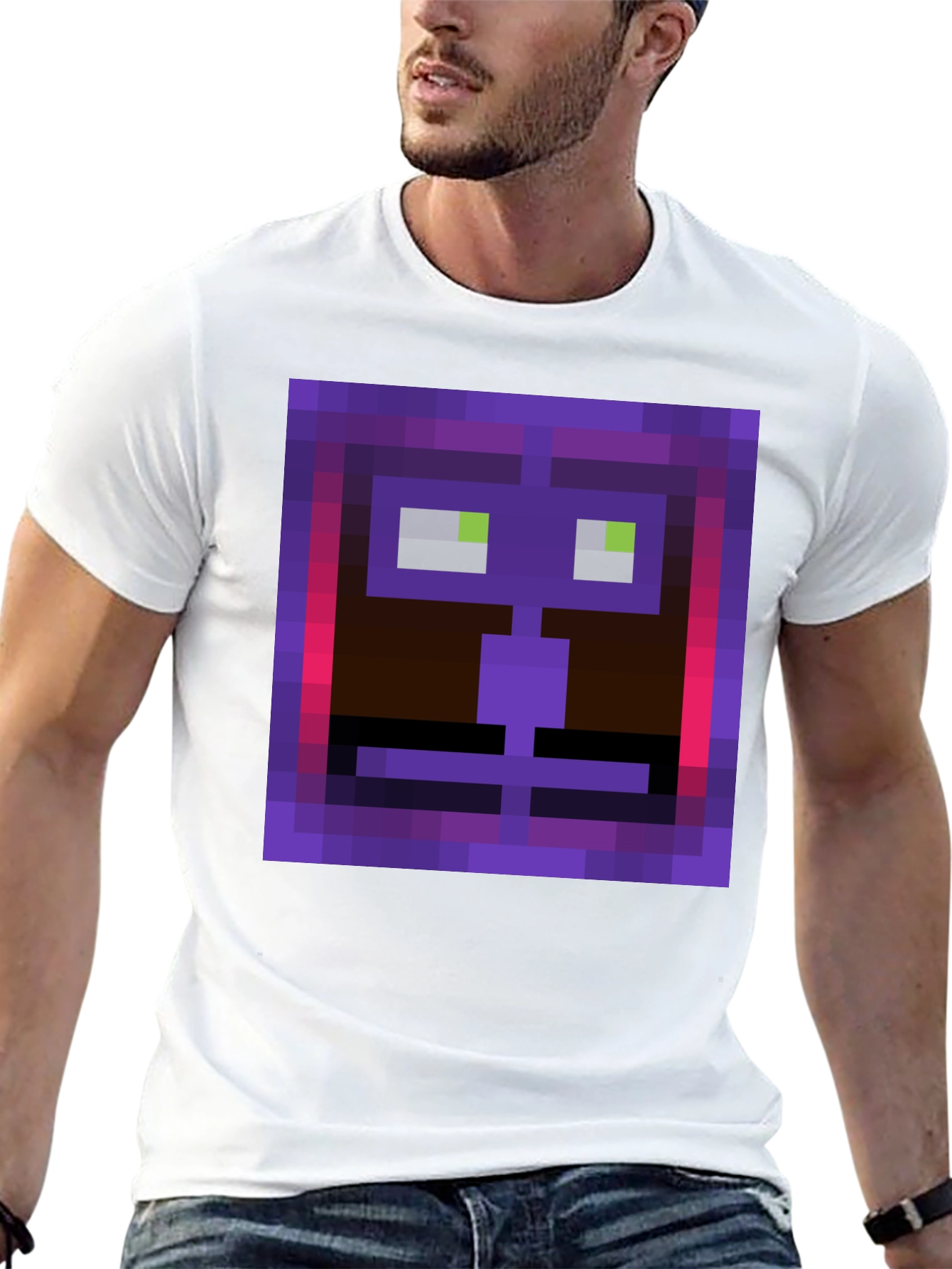 Pixel Art Face Graphic Tee - Black Casual Shirt