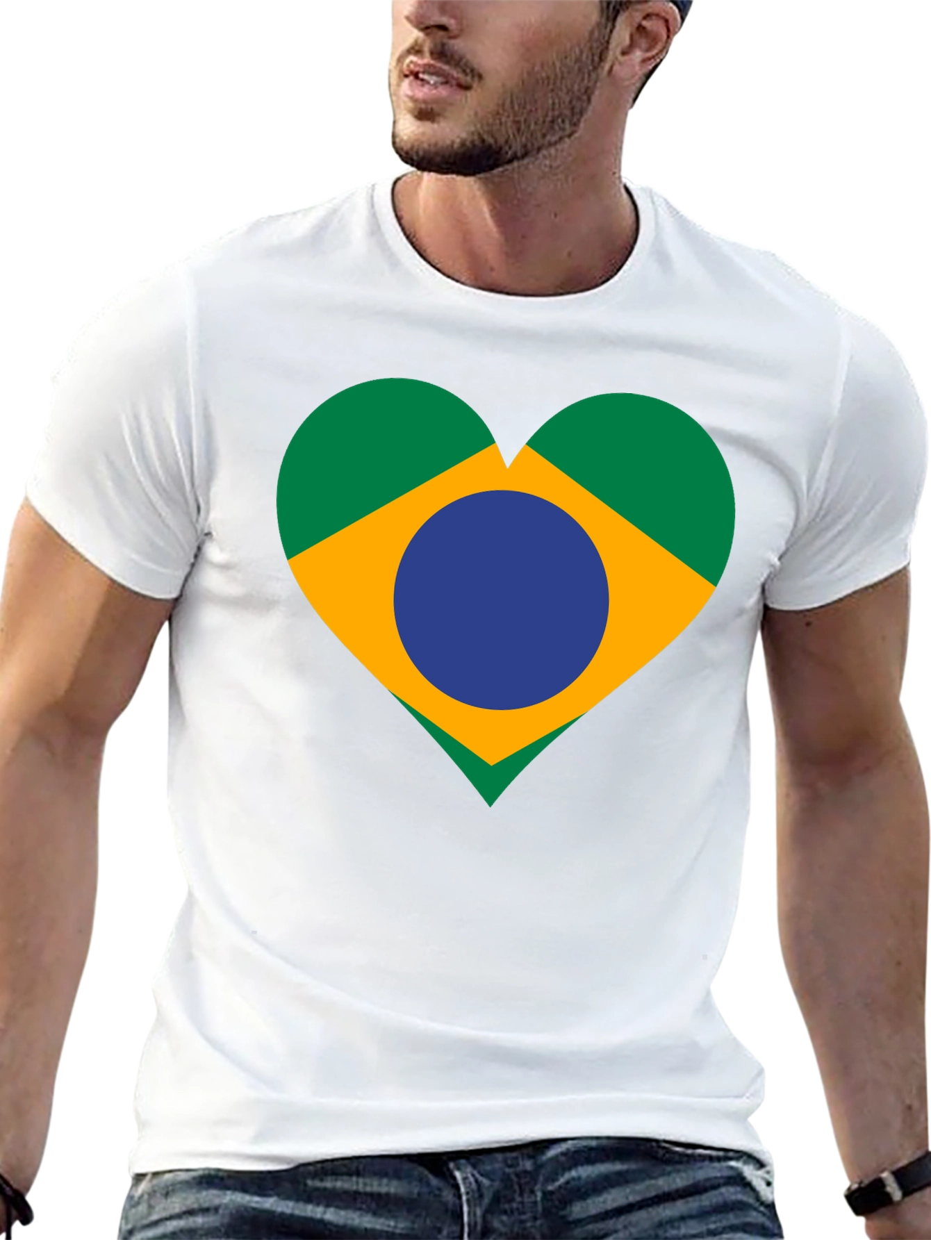Brazil Flag Heart Graphic Tee - Black Unisex T-Shirt