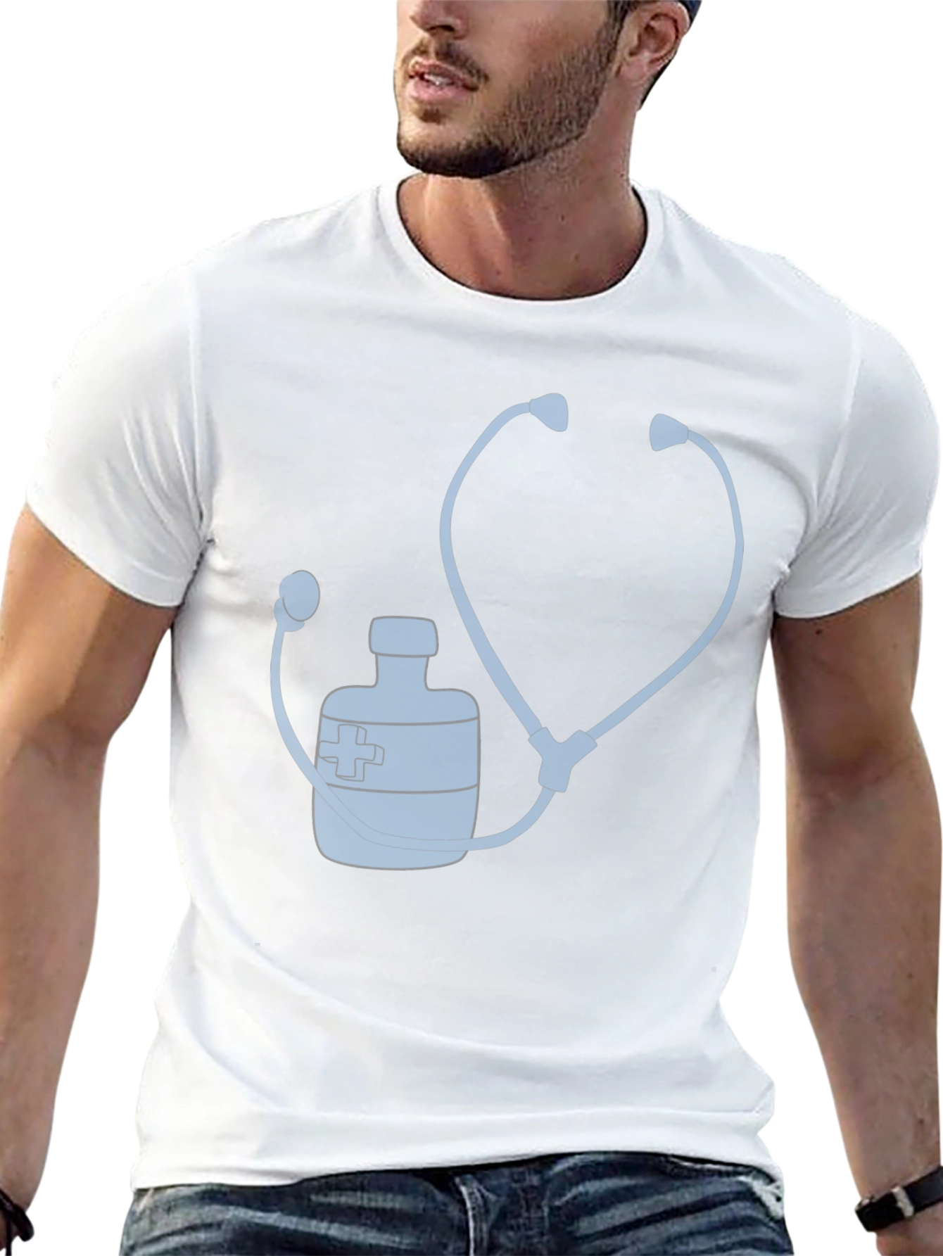 Doctor Stethoscope Medicine Bottle Graphic T-Shirt